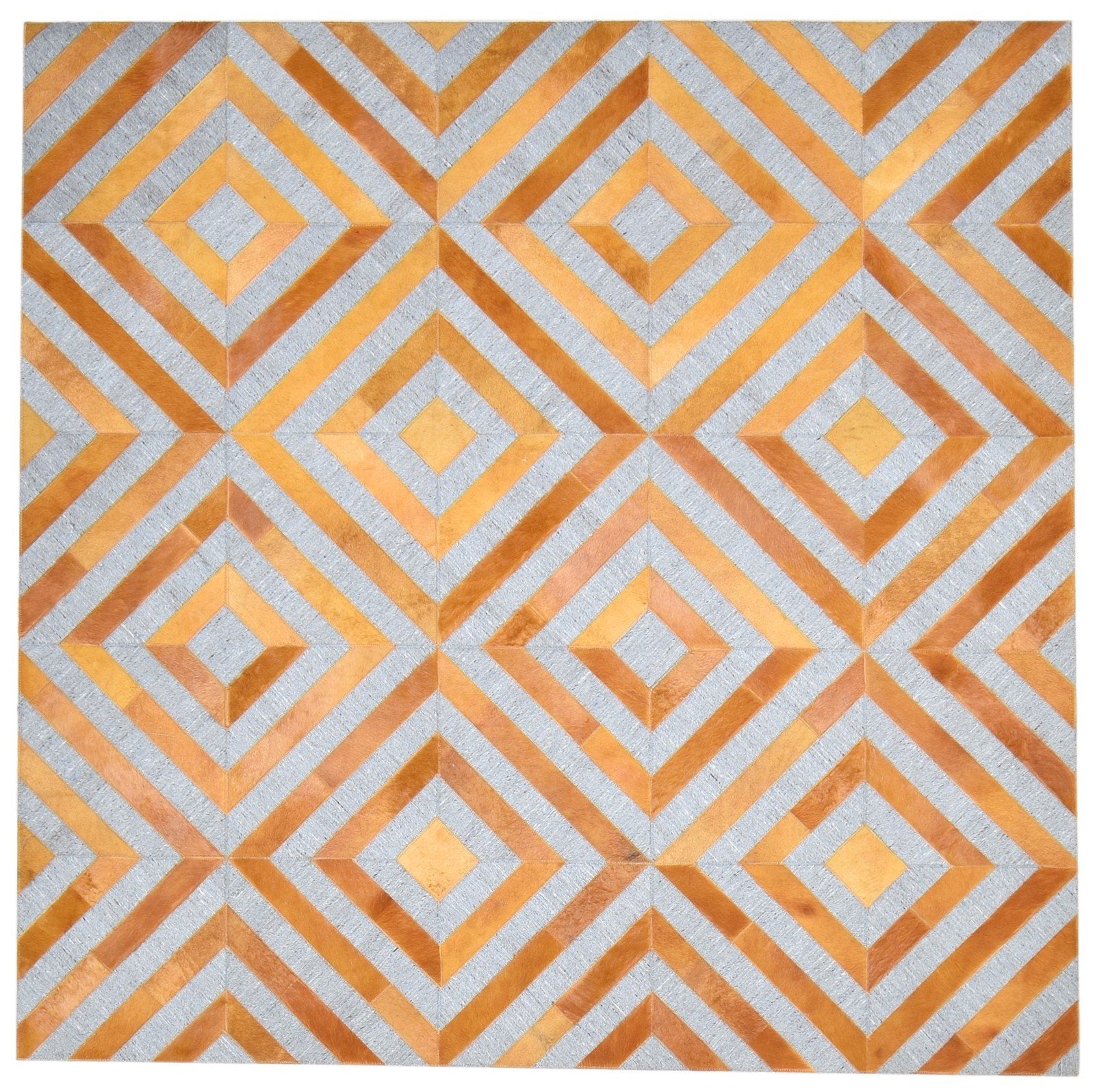 Leather / Cotton Gold Rug 6X6 Modern Hand Woven Moroccan Diamond Room Size 