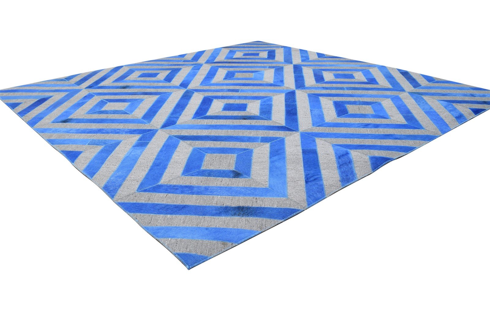 Hand Woven Blue Leather / Cotton Rug 6X6 Modern Moroccan Diamond Room Size 