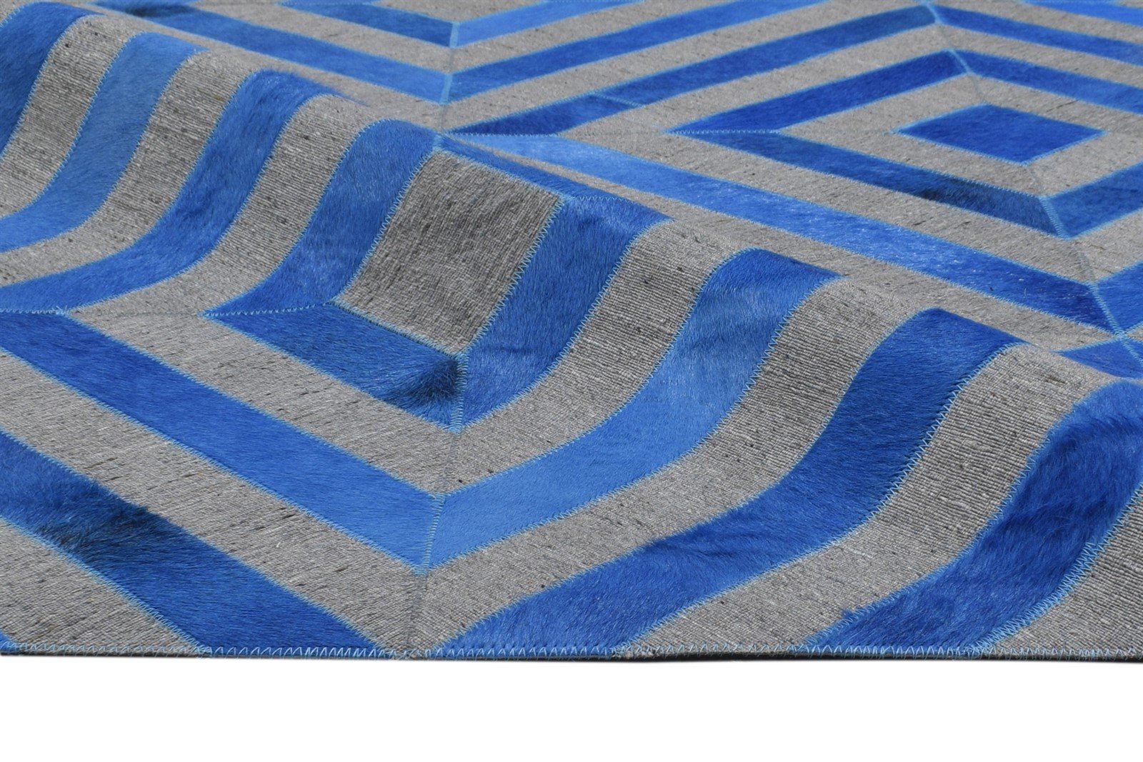 Hand Woven Blue Leather / Cotton Rug 6X6 Modern Moroccan Diamond Room Size 