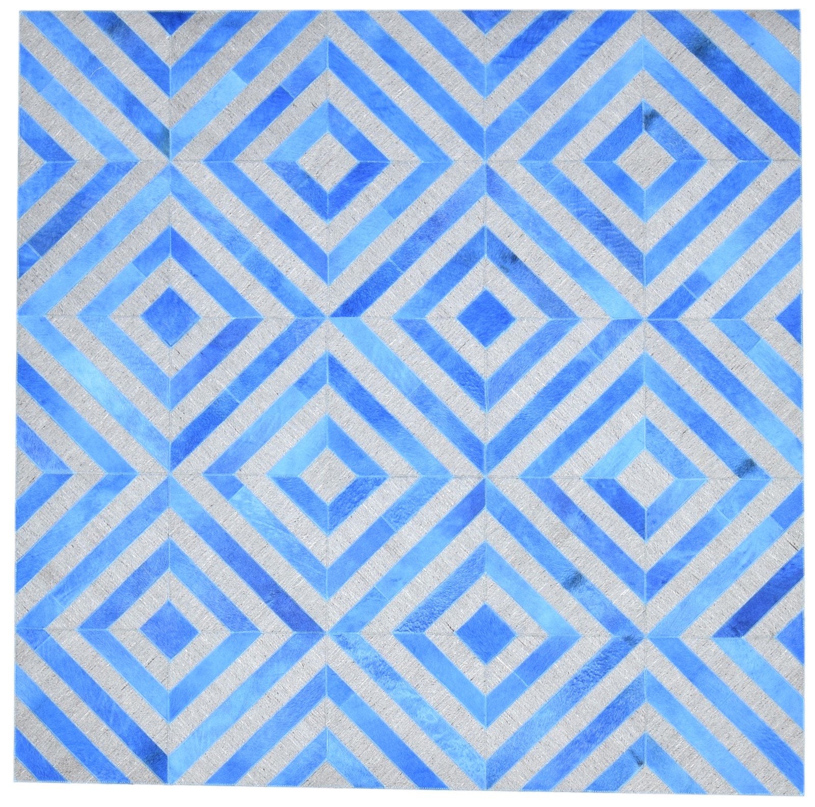 Hand Woven Blue Leather / Cotton Rug 6X6 Modern Moroccan Diamond Room Size 