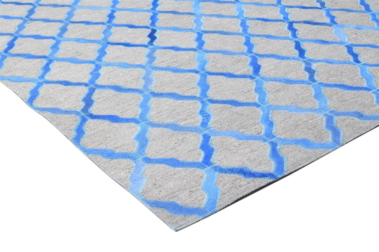 Blue Leather / Cotton Rug 6X6 Modern Hand Woven Moroccan Trellis Room Size 