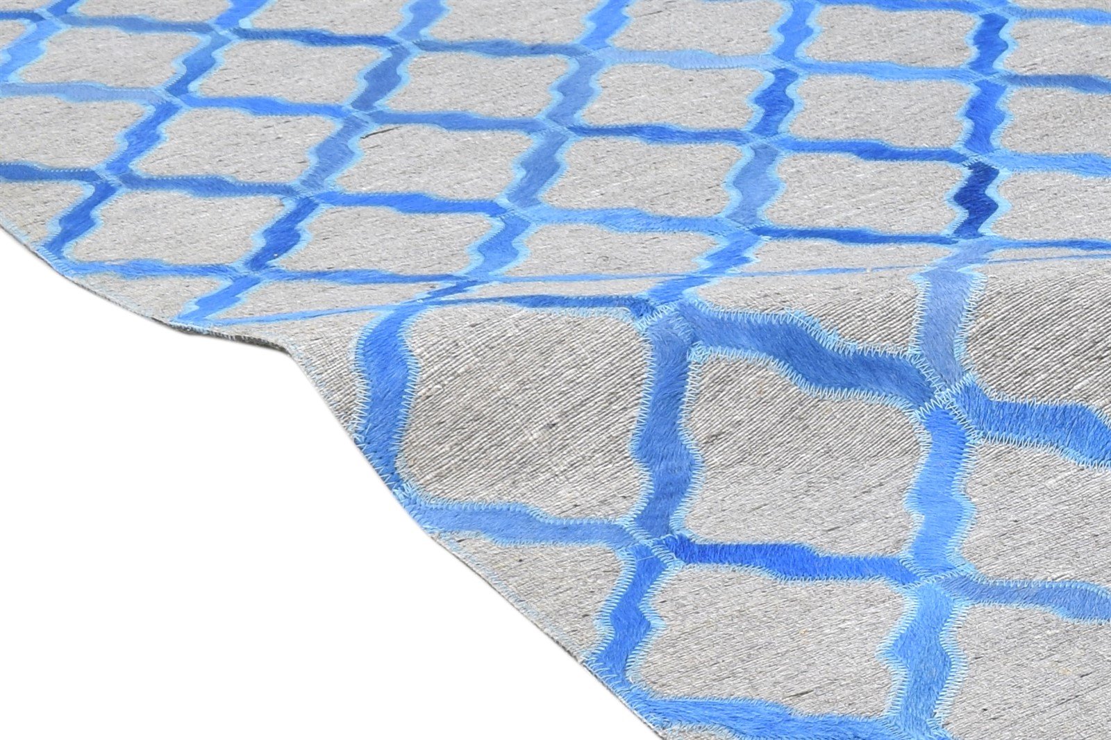 Blue Leather / Cotton Rug 6X6 Modern Hand Woven Moroccan Trellis Room Size 