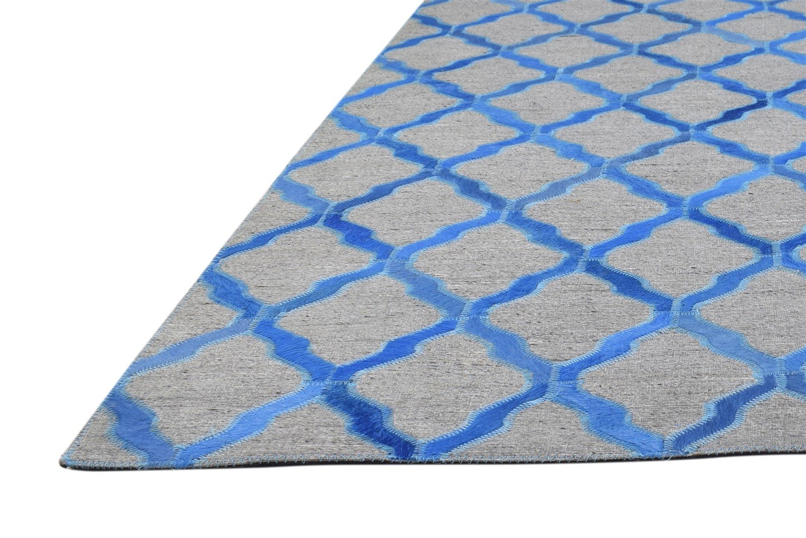 Blue Leather / Cotton Rug 6X6 Modern Hand Woven Moroccan Trellis Room Size 