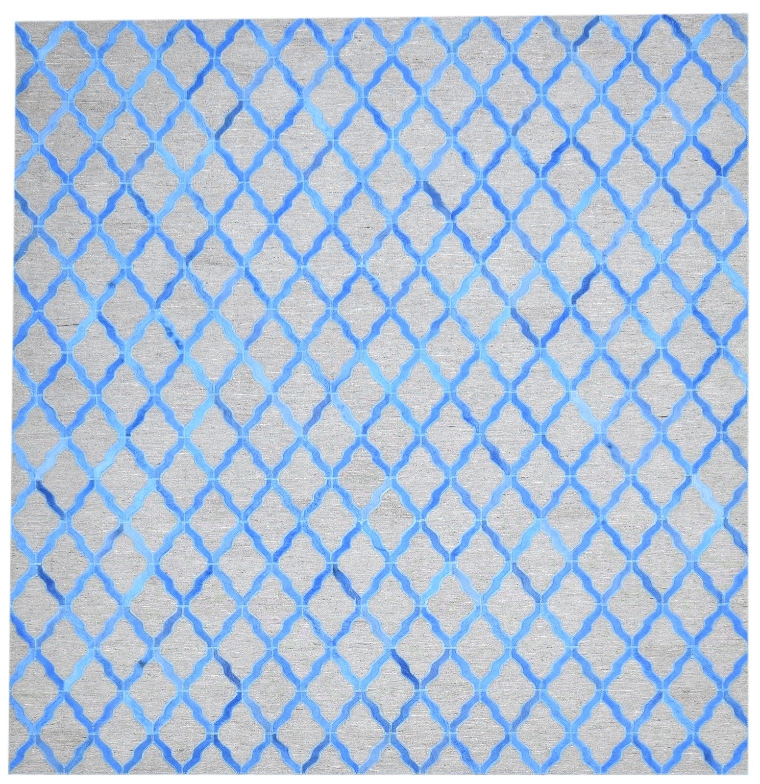 Blue Leather / Cotton Rug 6X6 Modern Hand Woven Moroccan Trellis Room Size 