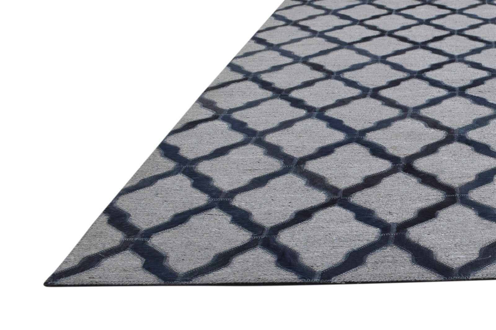 Leather / Cotton Charcoal Rug 6X6 Modern Hand Woven Moroccan Trellis Room Size 