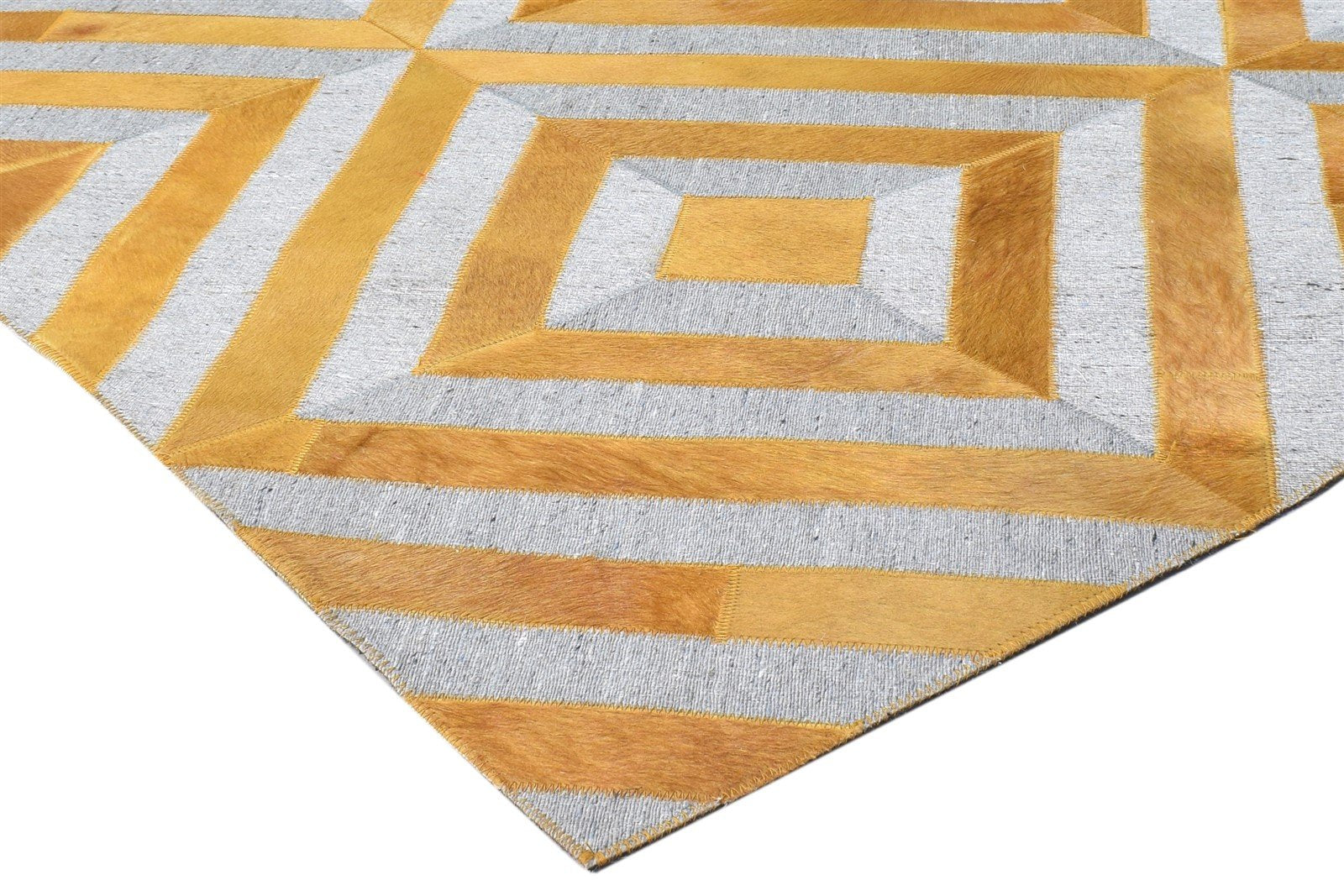 Gold Leather / Cotton Rug 6X6 Modern Hand Woven Moroccan Diamond Room Size 