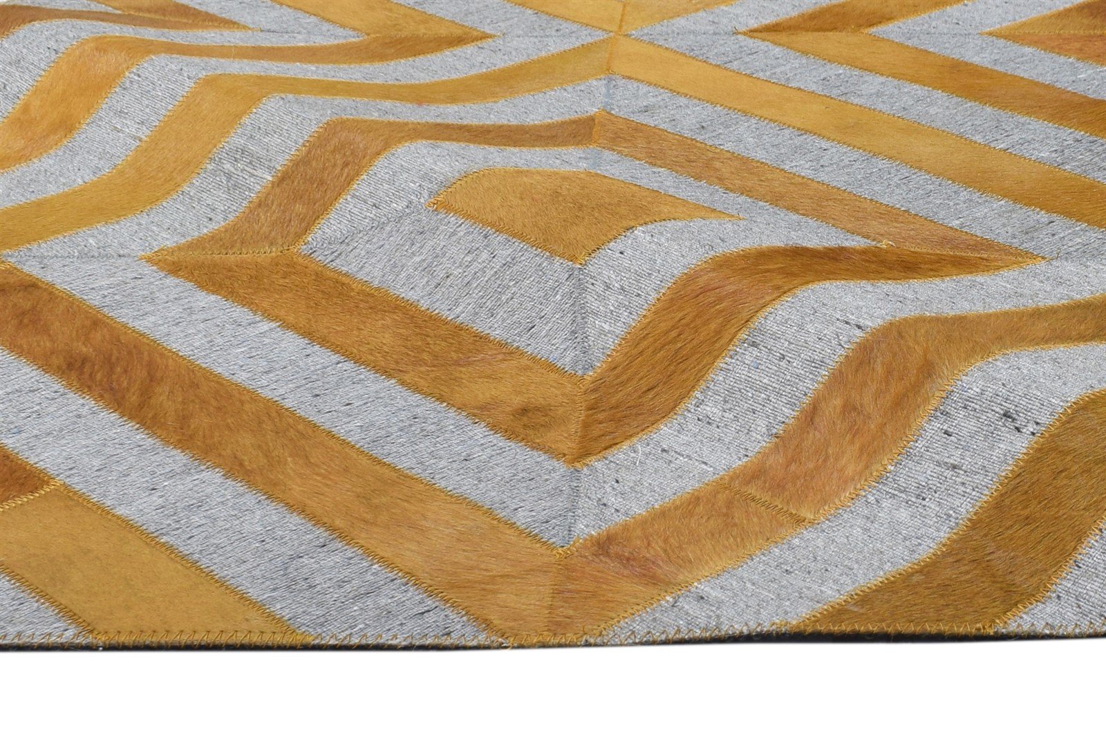 Gold Leather / Cotton Rug 6X6 Modern Hand Woven Moroccan Diamond Room Size 