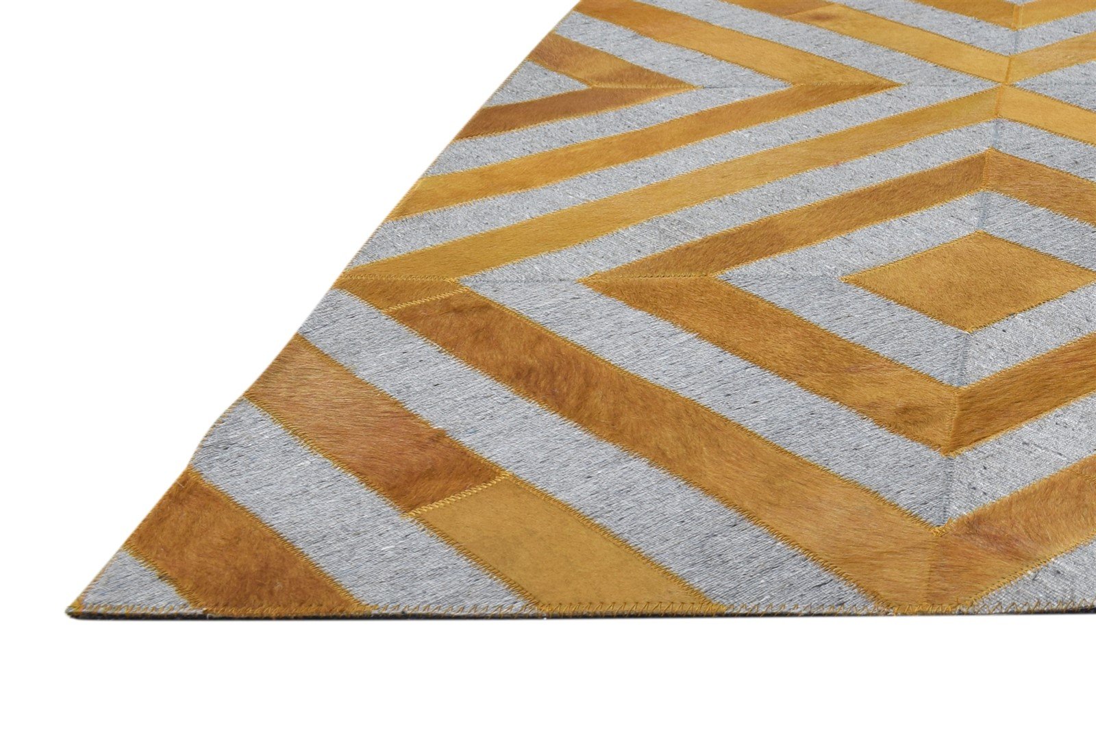 Gold Leather / Cotton Rug 6X6 Modern Hand Woven Moroccan Diamond Room Size 