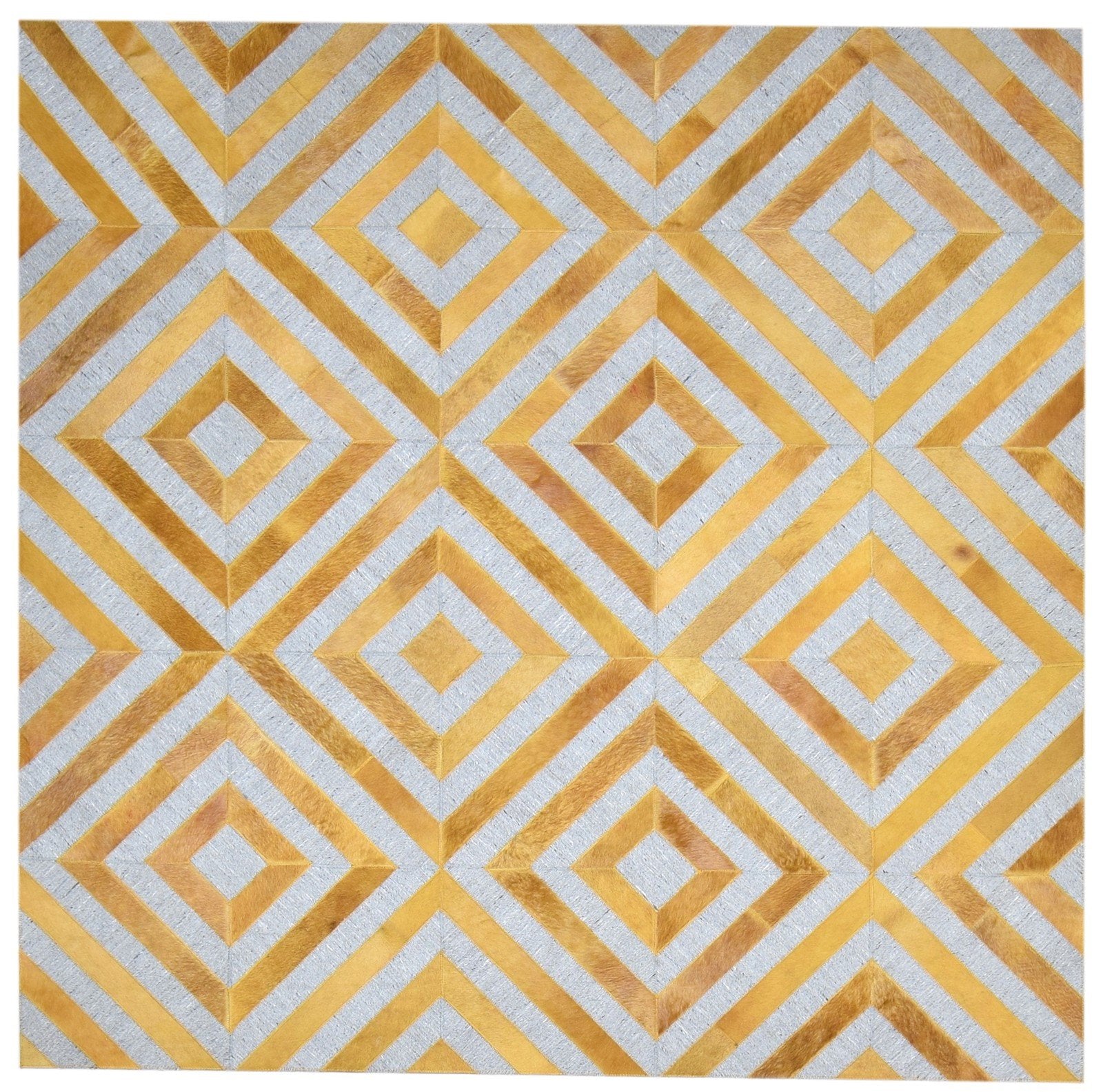 Gold Leather / Cotton Rug 6X6 Modern Hand Woven Moroccan Diamond Room Size 