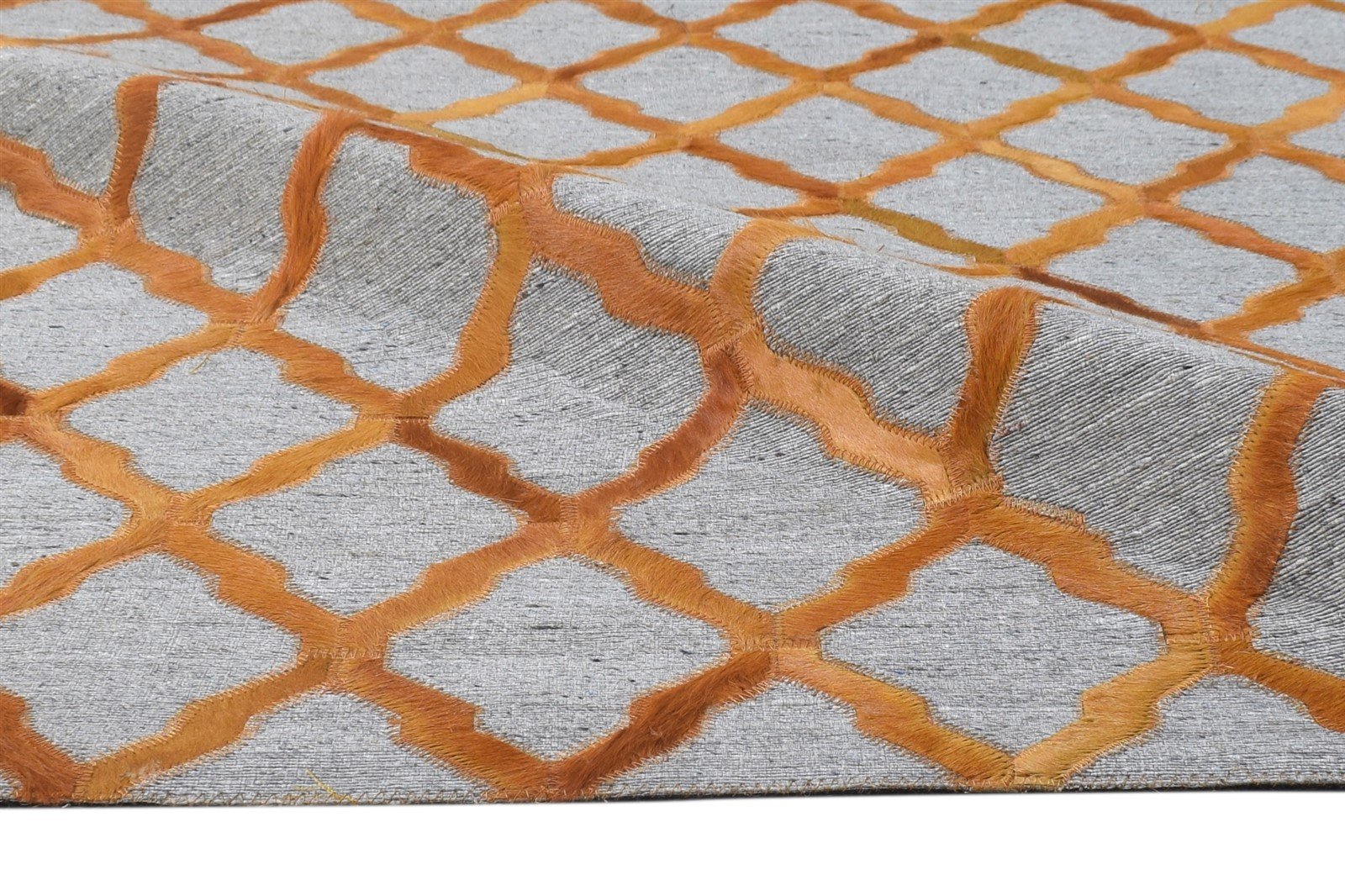 Leather / Cotton Gold Rug 6X6 Modern Hand Woven Moroccan Trellis Room Size 