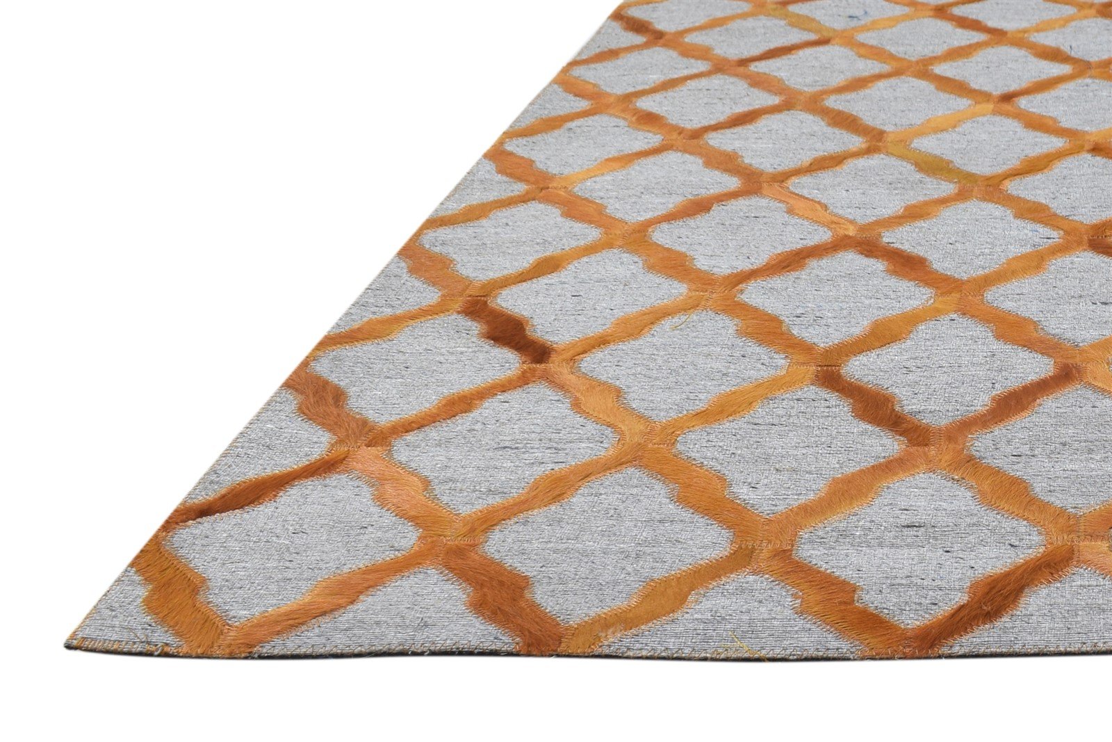 Leather / Cotton Gold Rug 6X6 Modern Hand Woven Moroccan Trellis Room Size 