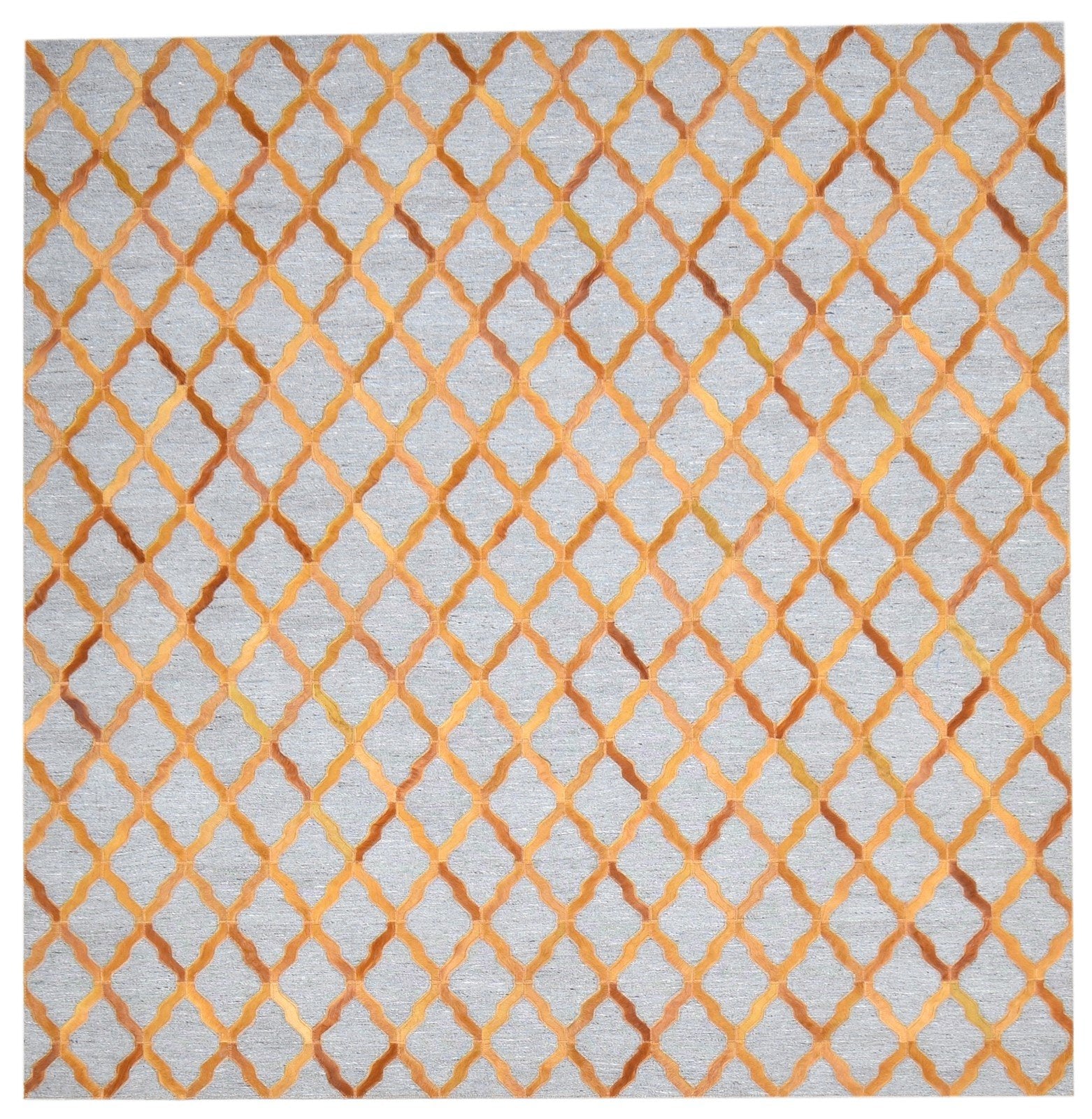 Leather / Cotton Gold Rug 6X6 Modern Hand Woven Moroccan Trellis Room Size 