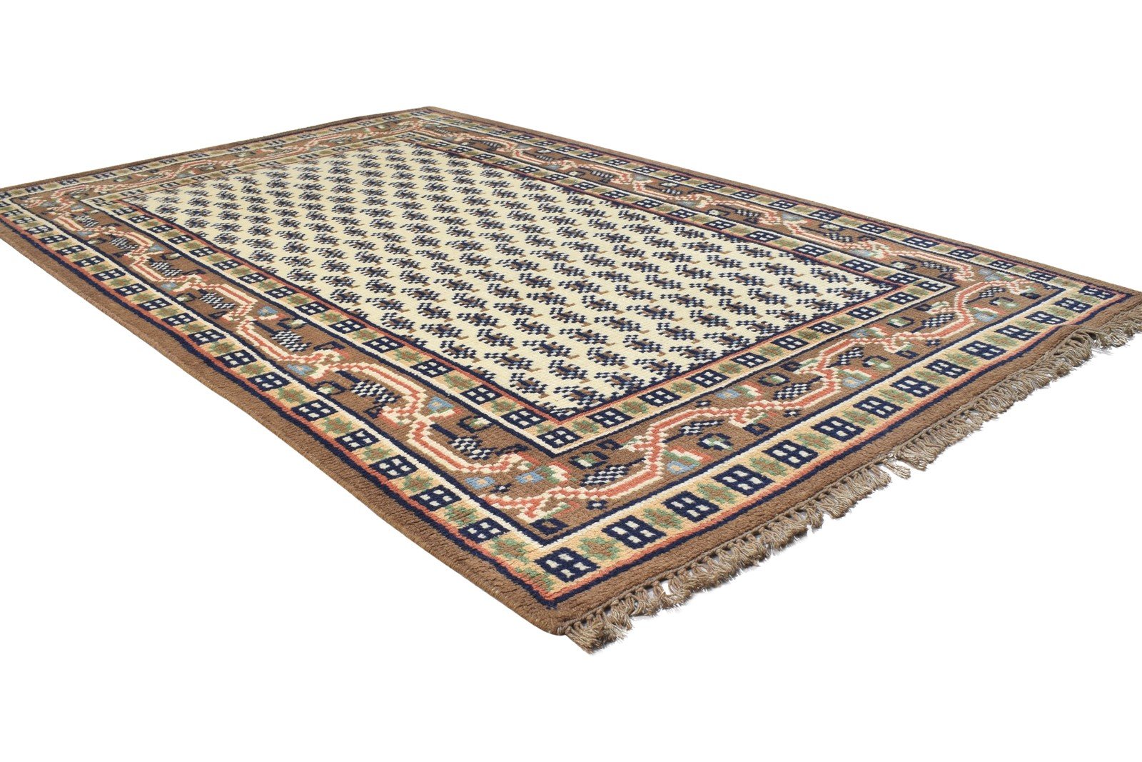 Beige Wool Rug 4' X 6' Persian Hand Knotted Mir Oriental Room Size Carpet 