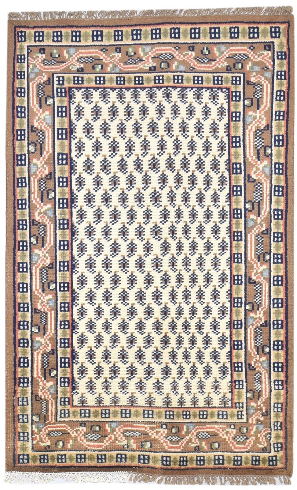 Beige Wool Rug 4' X 6' Persian Hand Knotted Mir Oriental Room Size Carpet 