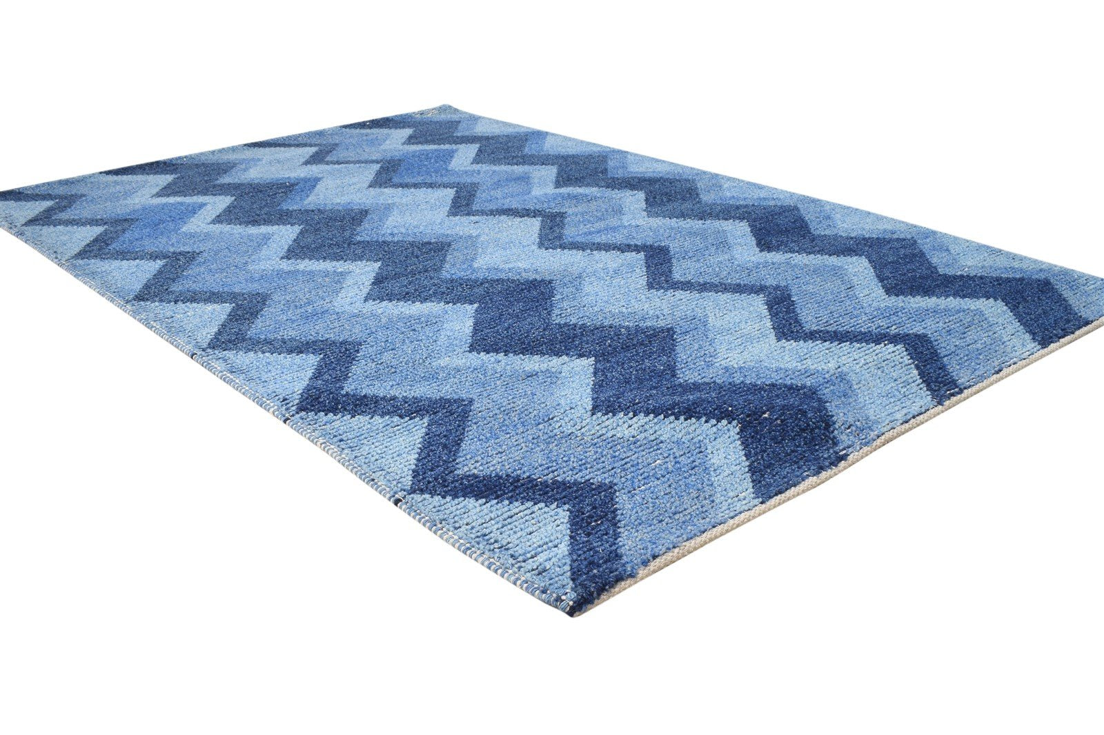 4' X 6' Rug Wool Blue Modern Hand Knotted Scandinavian Chevron Room Size Carpet 