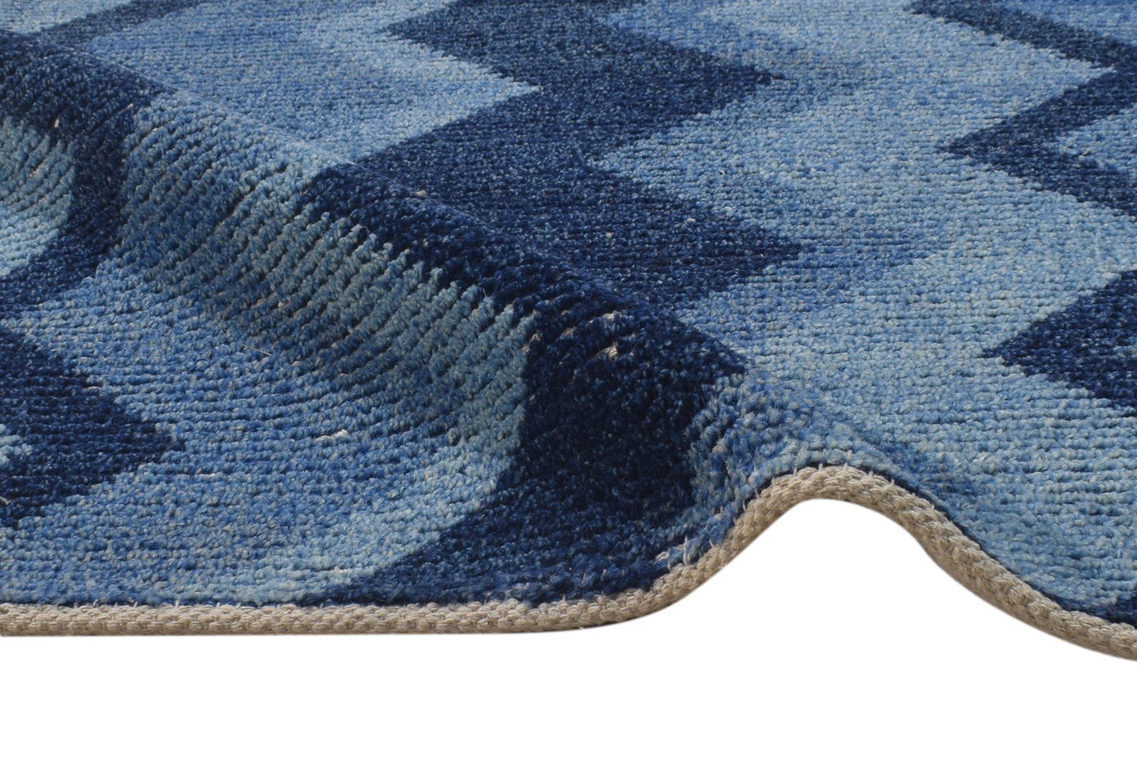 4' X 6' Rug Wool Blue Modern Hand Knotted Scandinavian Chevron Room Size Carpet 