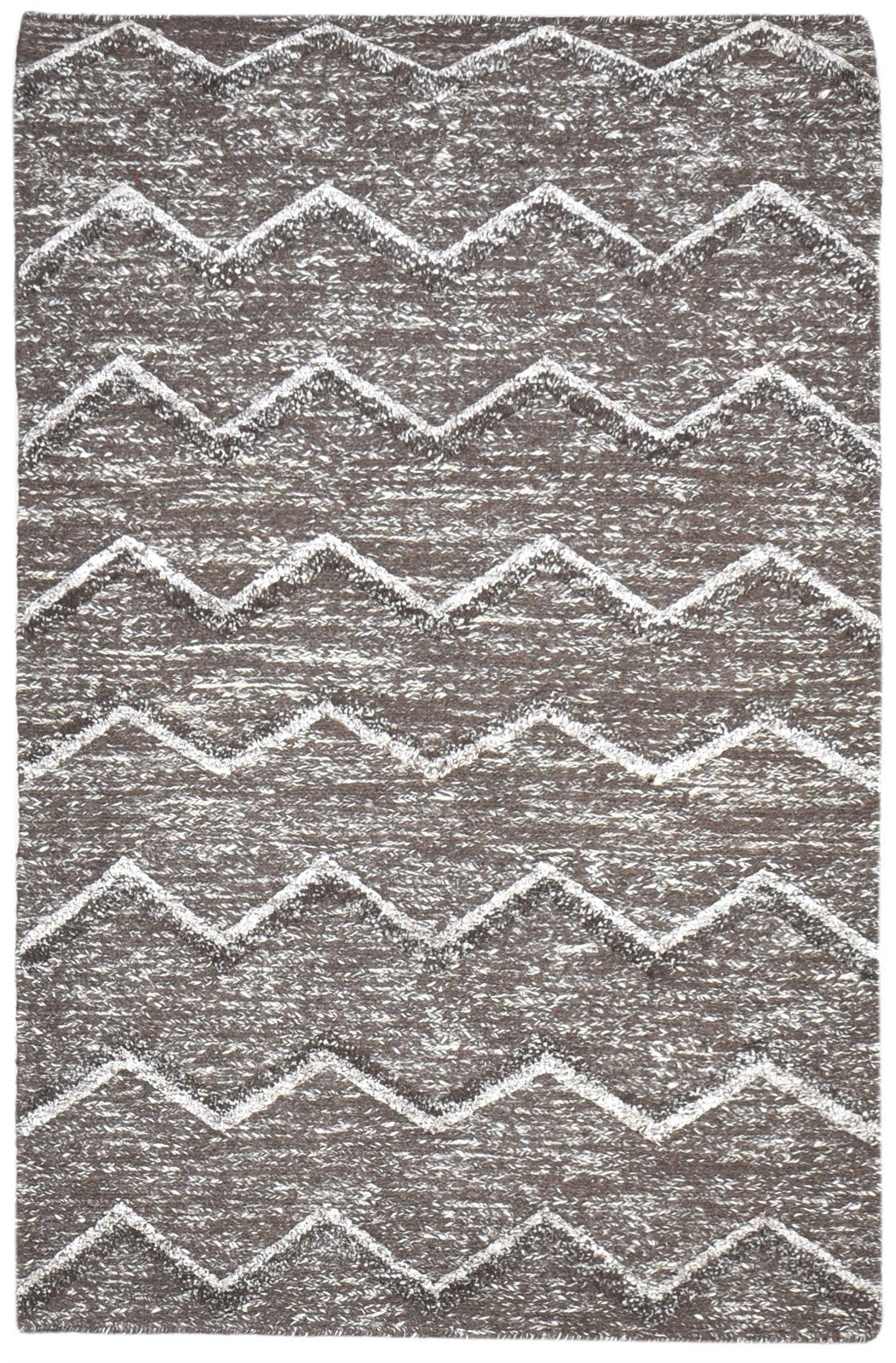 Hand Knotted Brown Wool / Silk Rug 4X6 Modern Scandinavian Chevron Room Size 