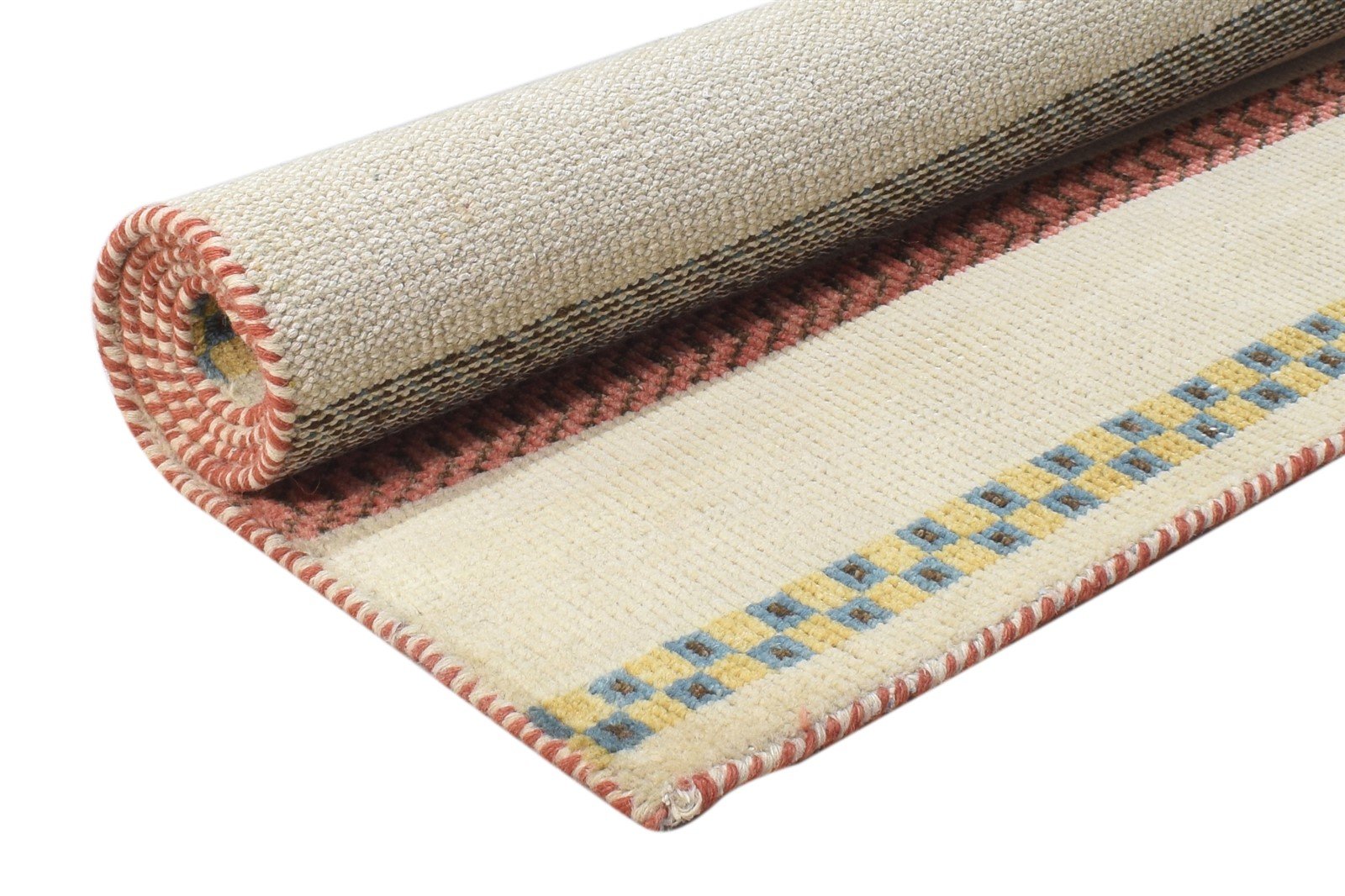 Beige Wool Rug 4' X 6' Persian Hand Knotted Gabbeh Striped Room Size Carpet 