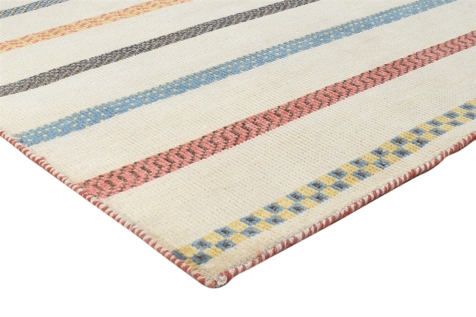 Beige Wool Rug 4' X 6' Persian Hand Knotted Gabbeh Striped Room Size Carpet 