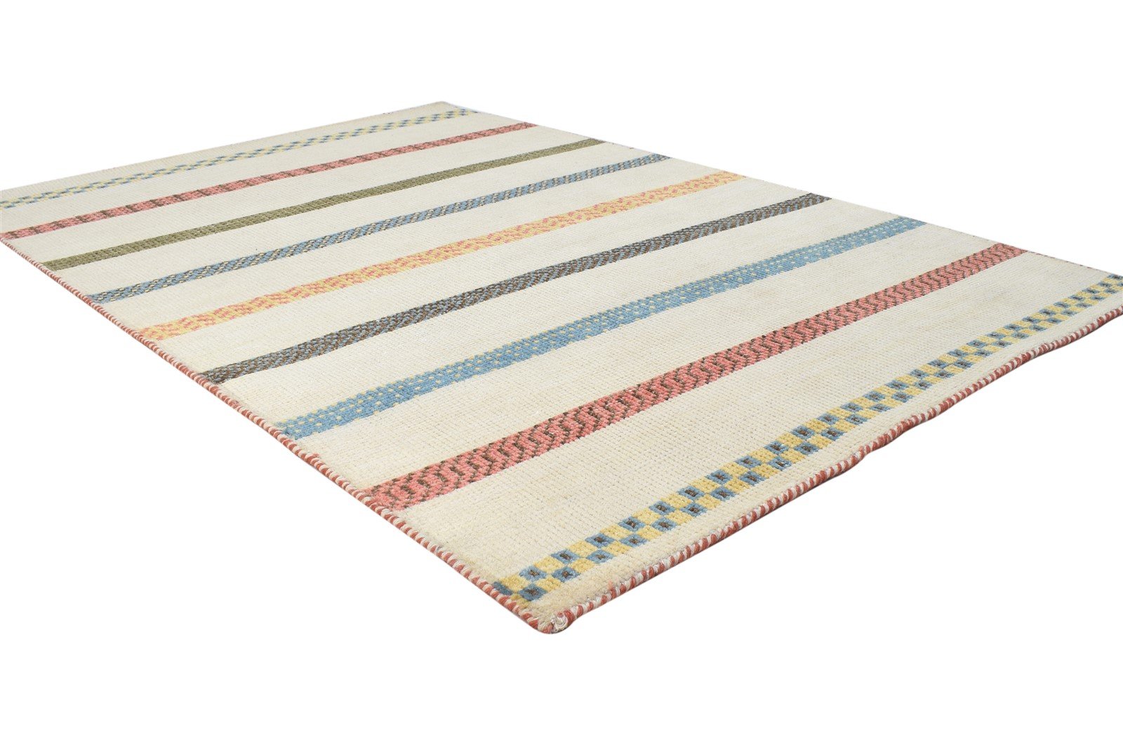 Beige Wool Rug 4' X 6' Persian Hand Knotted Gabbeh Striped Room Size Carpet 