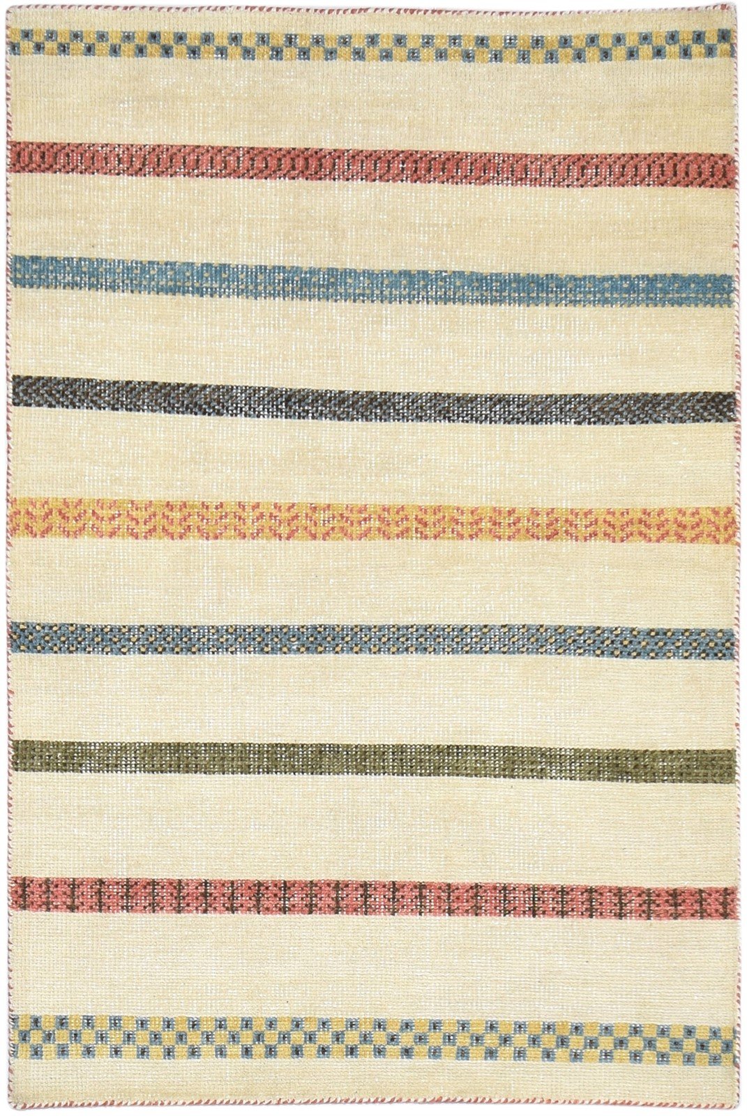 Beige Wool Rug 4' X 6' Persian Hand Knotted Gabbeh Striped Room Size Carpet 