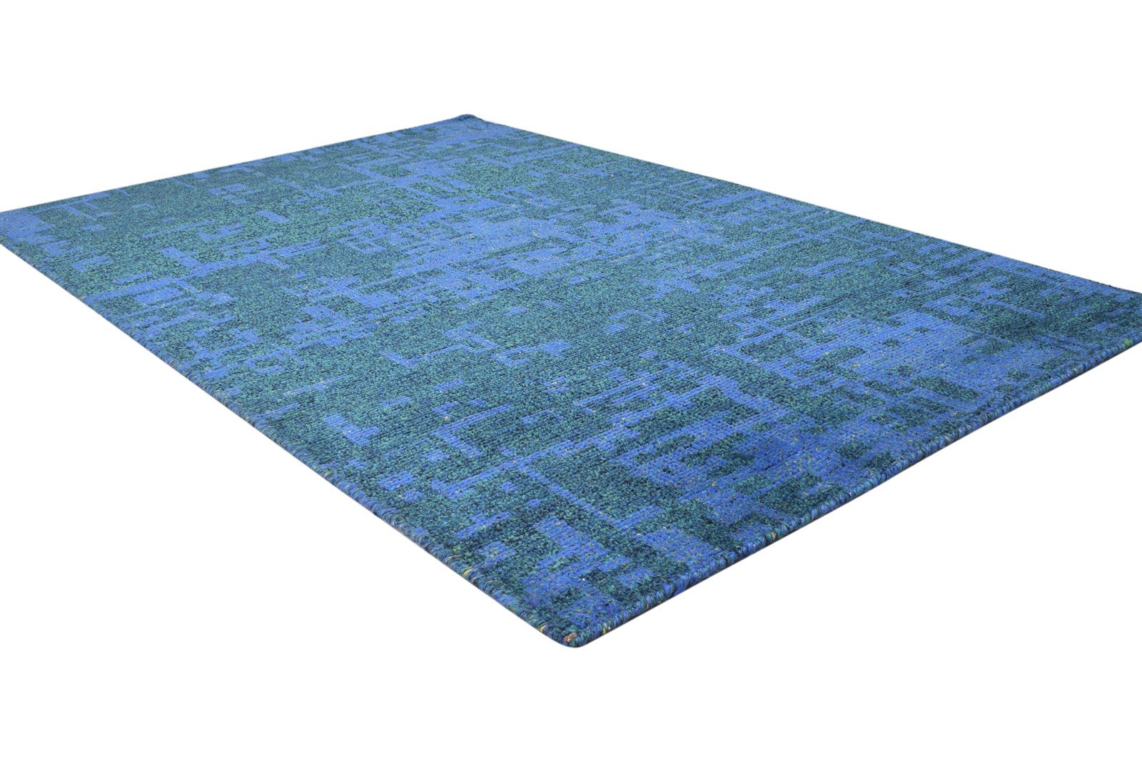 Wool Blue Rug 5' X 6' Modern Hand Knotted Indian Abstract Room Size Carpet 