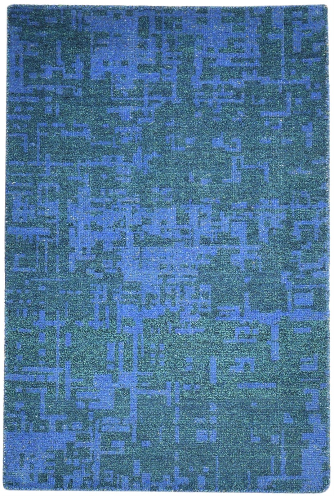 Wool Blue Rug 5' X 6' Modern Hand Knotted Indian Abstract Room Size Carpet 