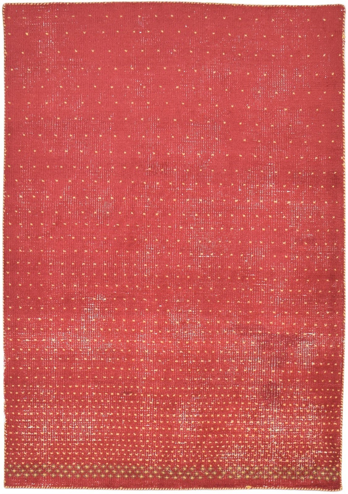 Hand Knotted Red Wool Rug 4' X 6' Persian Gabbeh Polka Dots Room Size Carpet 