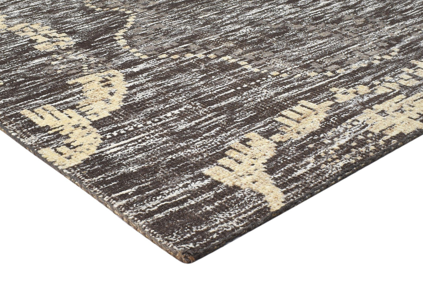 Wool Brown Rug 4X6 Modern Hand Knotted Scandinavian Abstract Room Size Carpet 