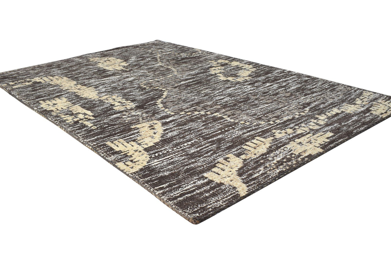 Wool Brown Rug 4X6 Modern Hand Knotted Scandinavian Abstract Room Size Carpet 