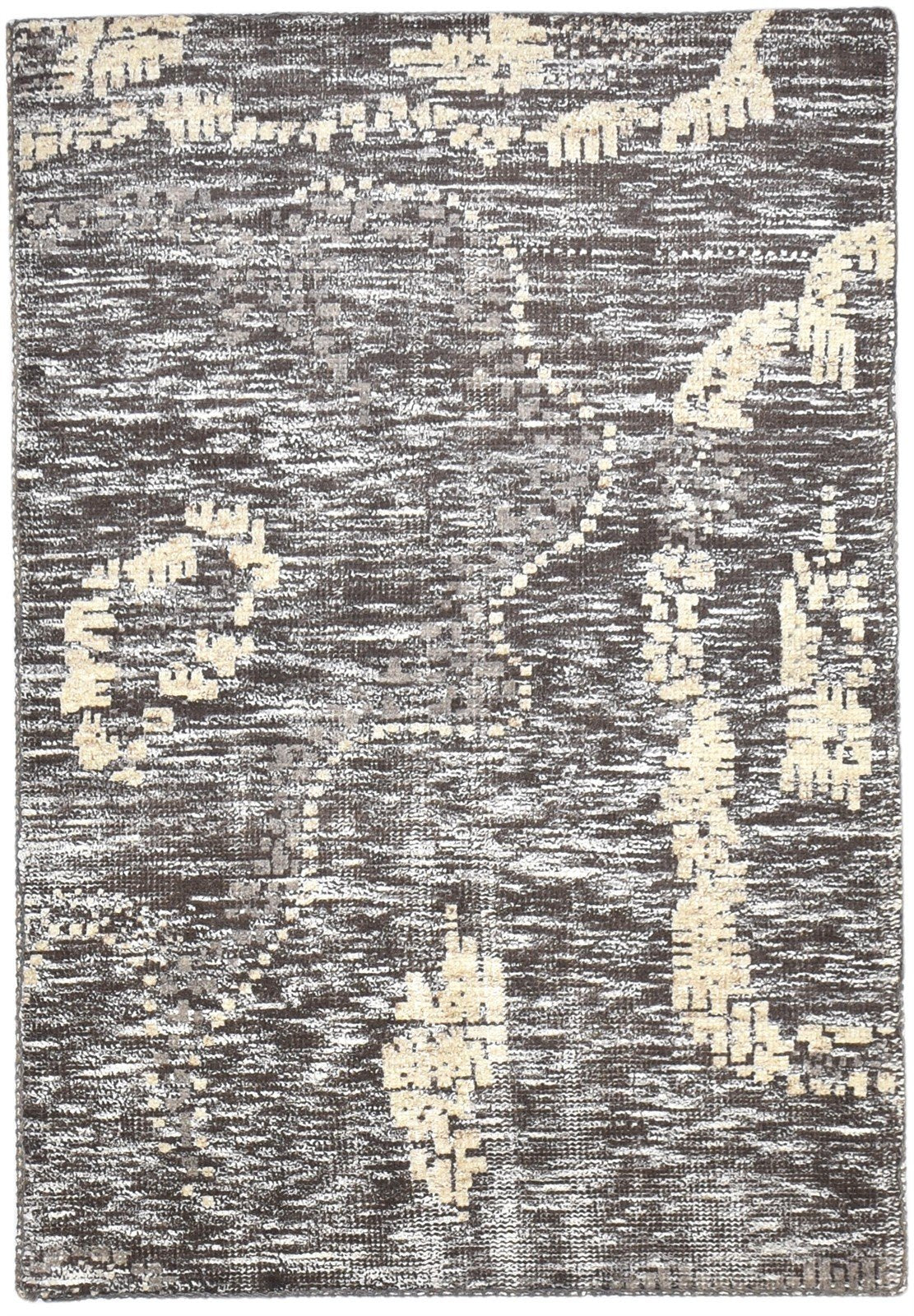 Wool Brown Rug 4X6 Modern Hand Knotted Scandinavian Abstract Room Size Carpet 