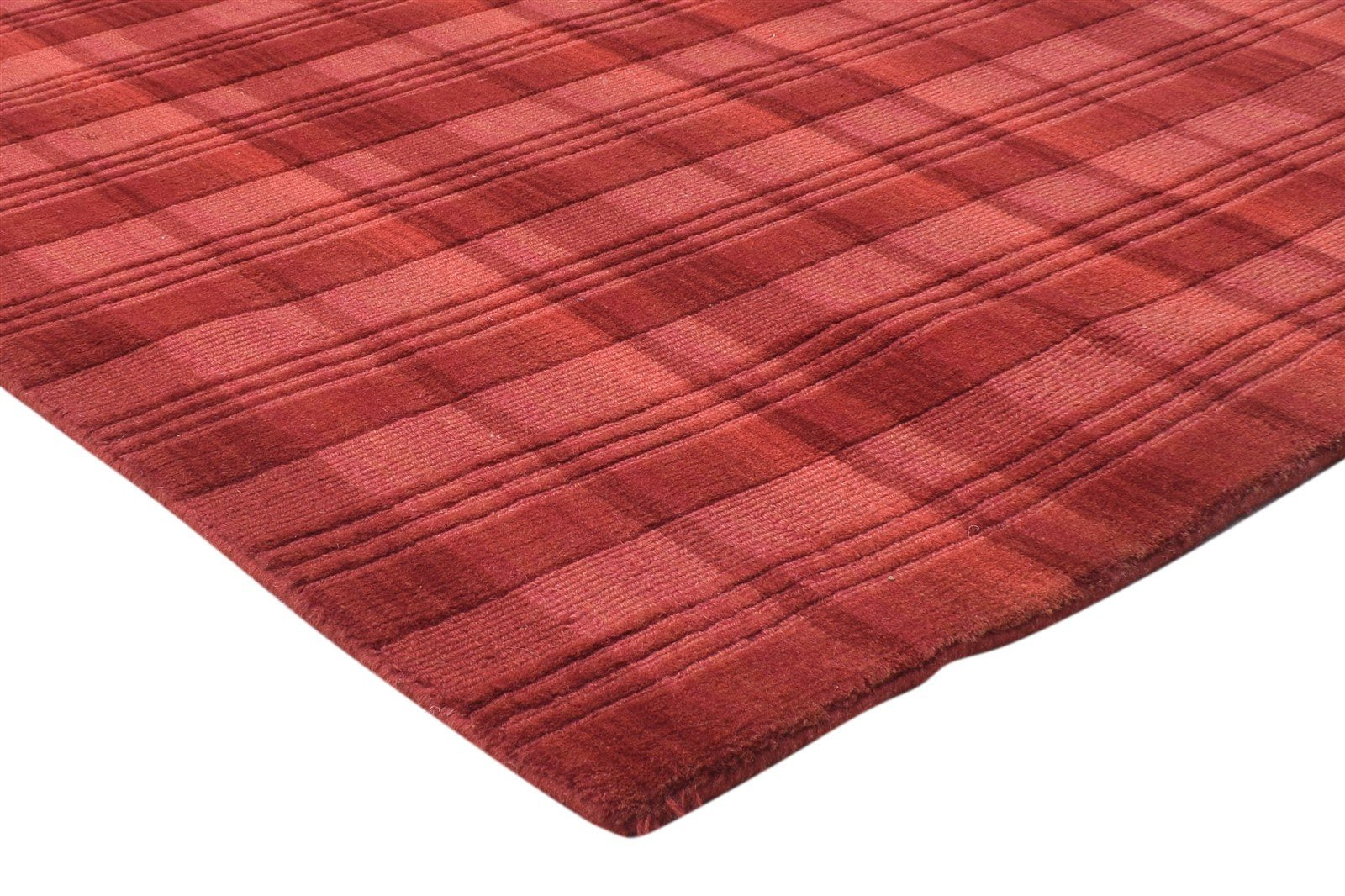 4' X 6' Rug Wool Red Modern Handloom Scandinavian Plaids Room Size Carpet 