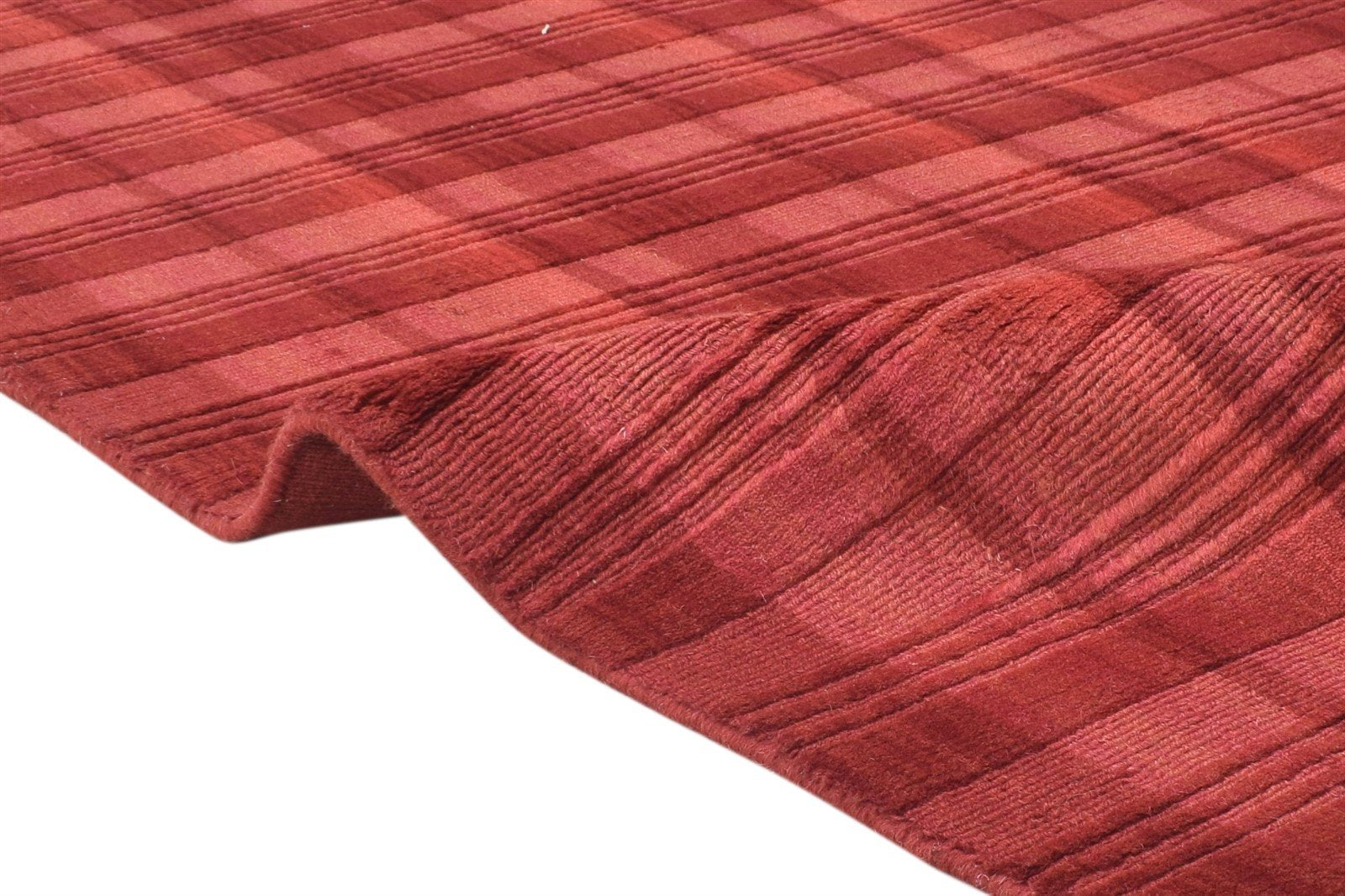 4' X 6' Rug Wool Red Modern Handloom Scandinavian Plaids Room Size Carpet 