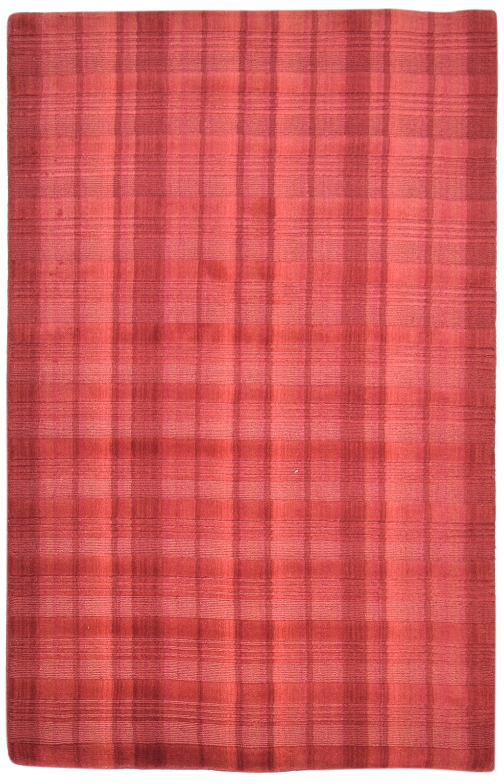 4' X 6' Rug Wool Red Modern Handloom Scandinavian Plaids Room Size Carpet 