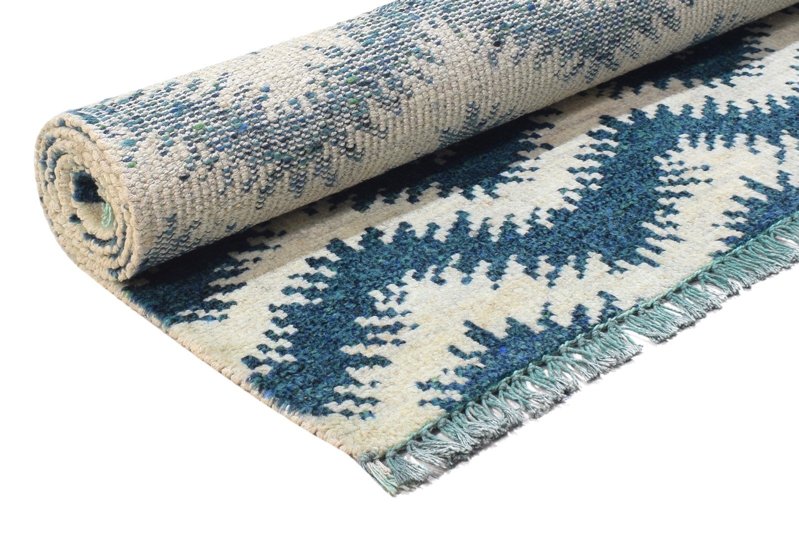 Wool Blue Rug 4' X 6' Modern Hand Knotted Scandinavian Chevron Room Size Carpet 