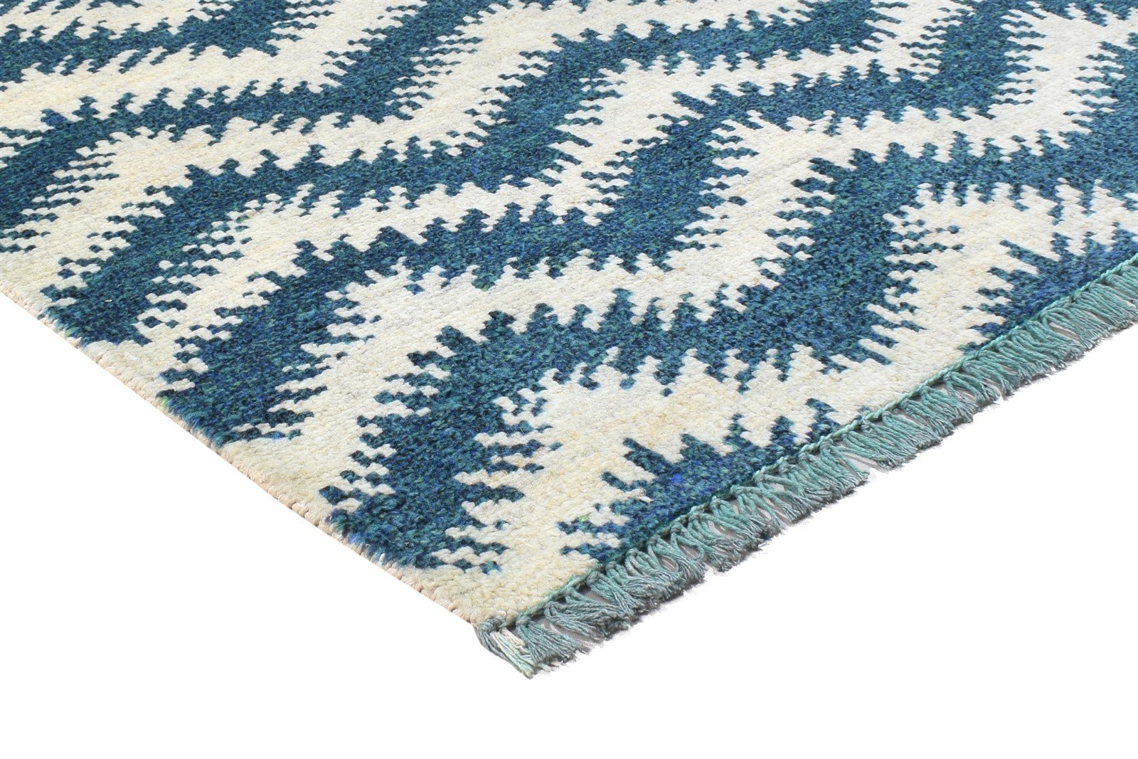 Wool Blue Rug 4' X 6' Modern Hand Knotted Scandinavian Chevron Room Size Carpet 