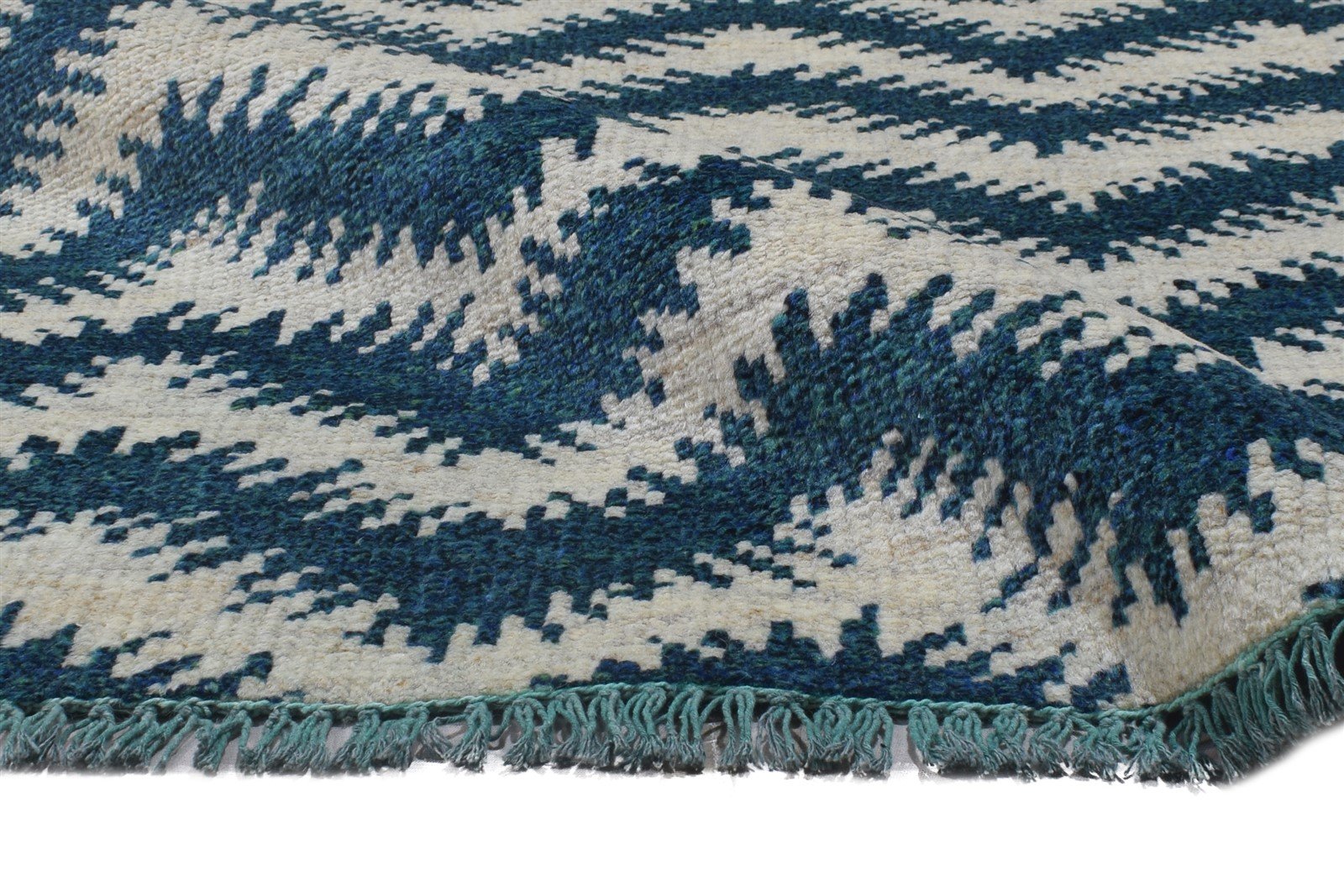 Wool Blue Rug 4' X 6' Modern Hand Knotted Scandinavian Chevron Room Size Carpet 