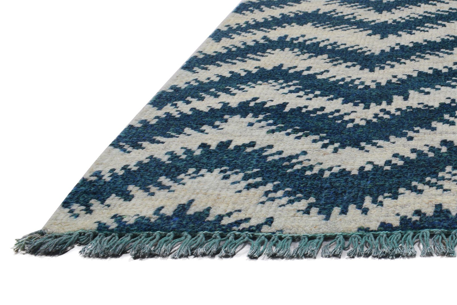 Wool Blue Rug 4' X 6' Modern Hand Knotted Scandinavian Chevron Room Size Carpet 