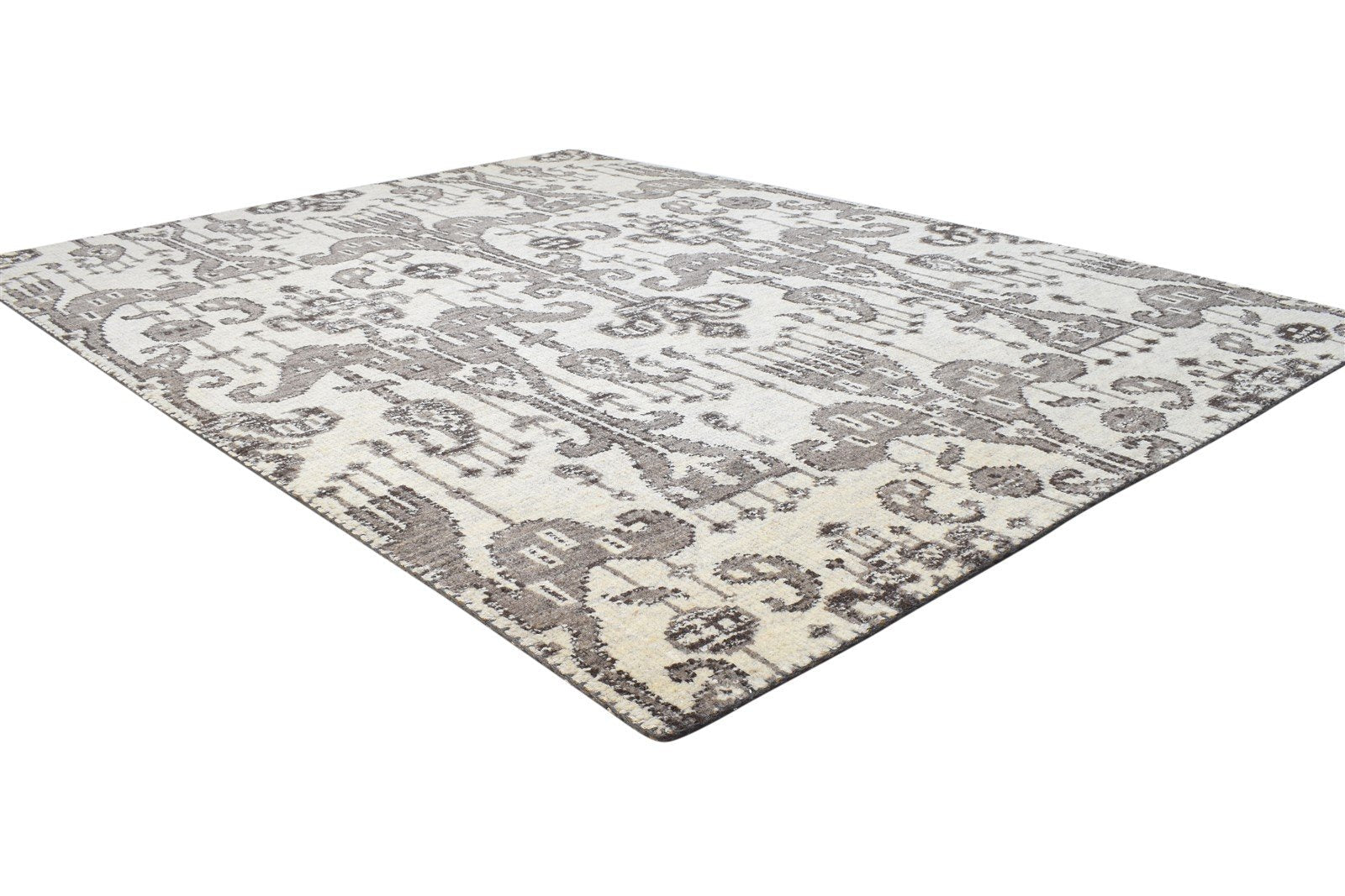 Hand Knotted Grey Wool Rug 5' X 7' Persian Oriental Ikat Room Size Carpet 