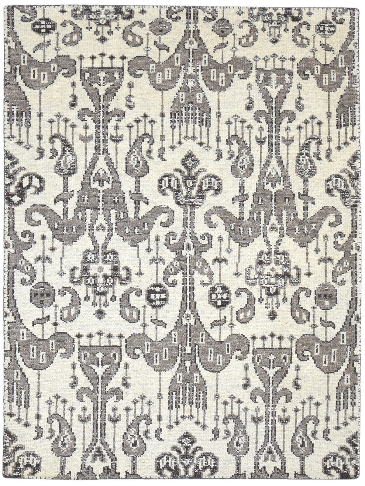 Hand Knotted Grey Wool Rug 5' X 7' Persian Oriental Ikat Room Size Carpet  Area Rug 