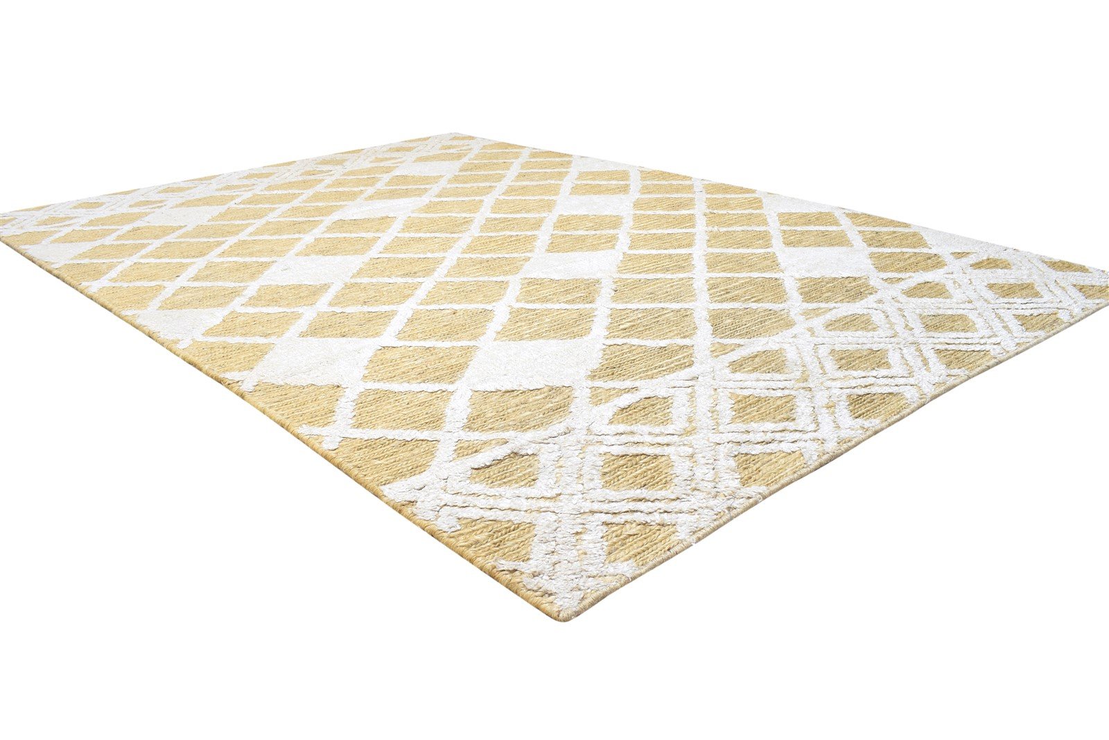 Beige Jute / Silk Rug 5X7 Modern Hand Knotted Scandinavian Diamond Room Size 