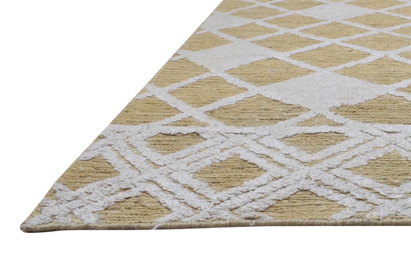 Beige Jute / Silk Rug 5X7 Modern Hand Knotted Scandinavian Diamond Room Size 