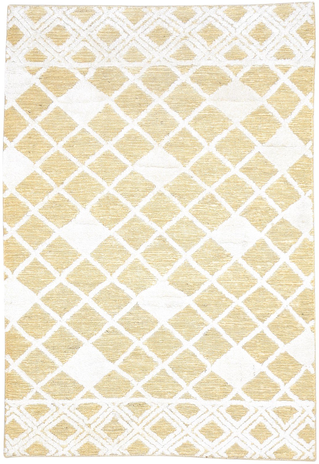 Beige Jute / Silk Rug 5X7 Modern Hand Knotted Scandinavian Diamond Room Size 