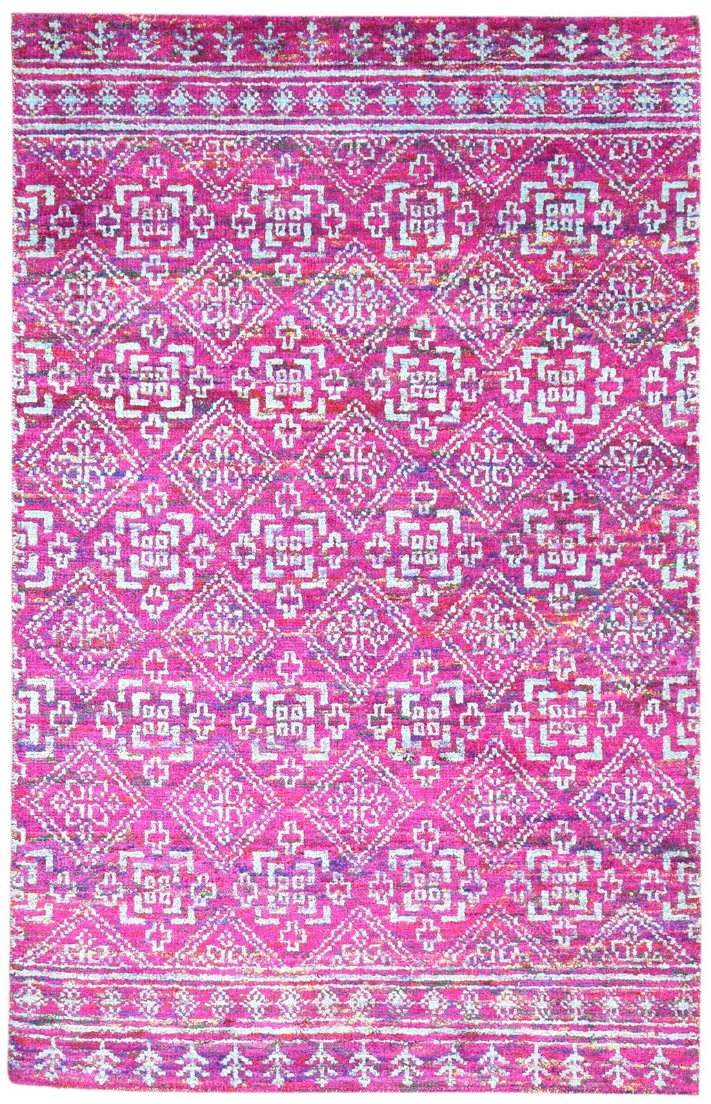 Silk Pink Rug 5' X 8' Modern Hand Knotted Scandinavian Tribal Room Size Carpet 