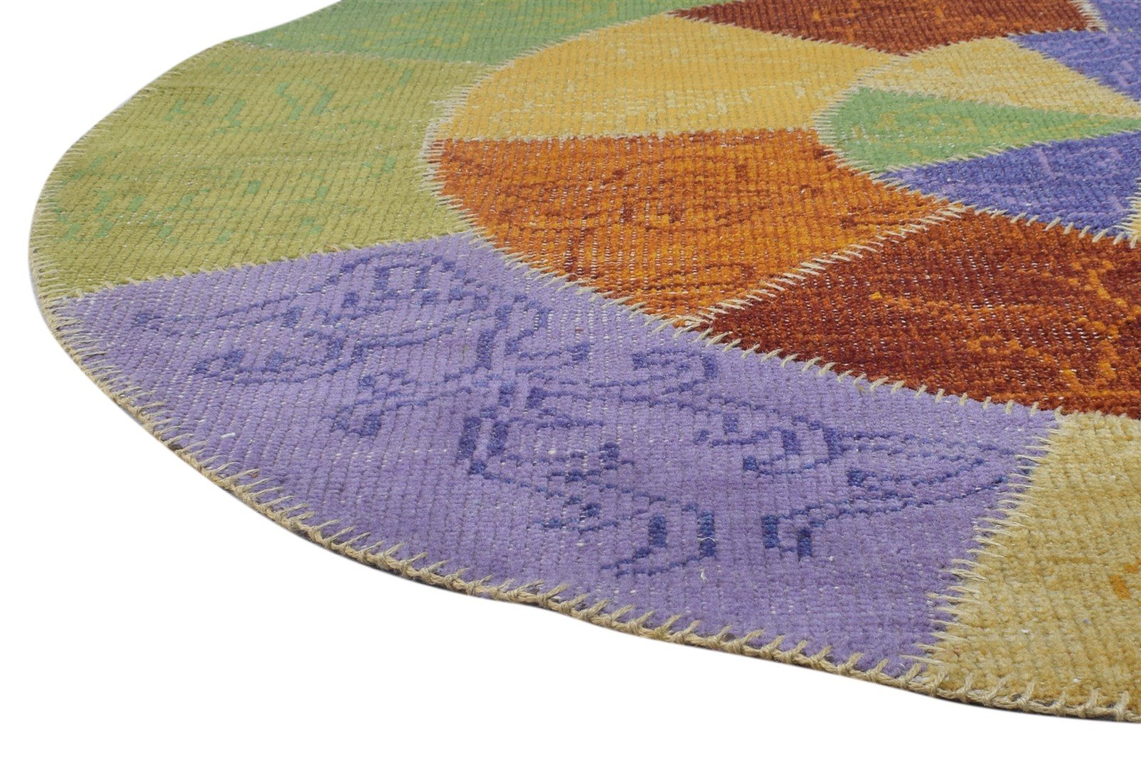 Hand Knotted Multi Color Wool Rug 6X6 Modern Scandinavian Circles Room Size 