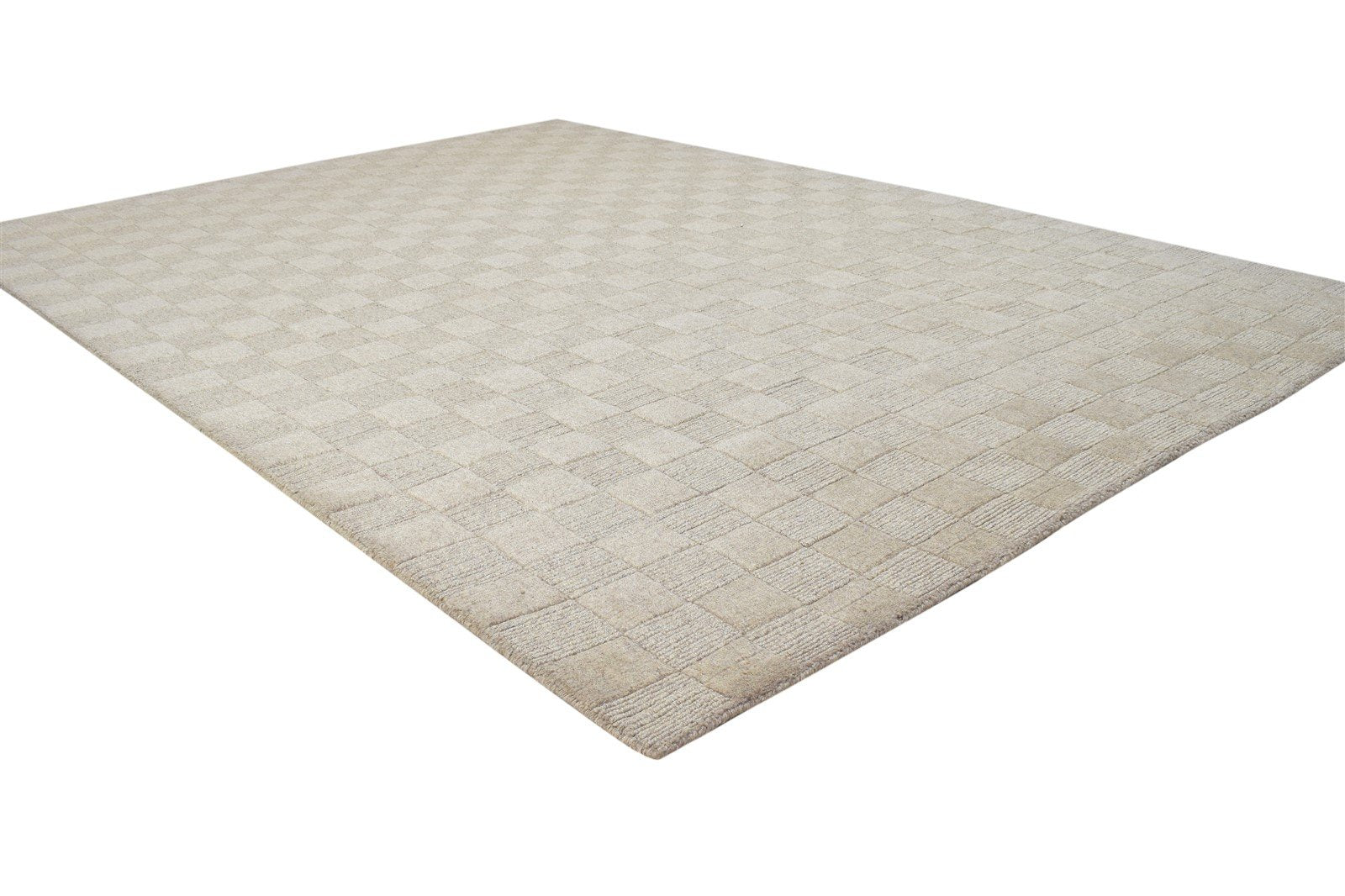 Beige Wool Rug 5' X 8' Modern Handloom Scandinavian Geometric Room Size Carpet 