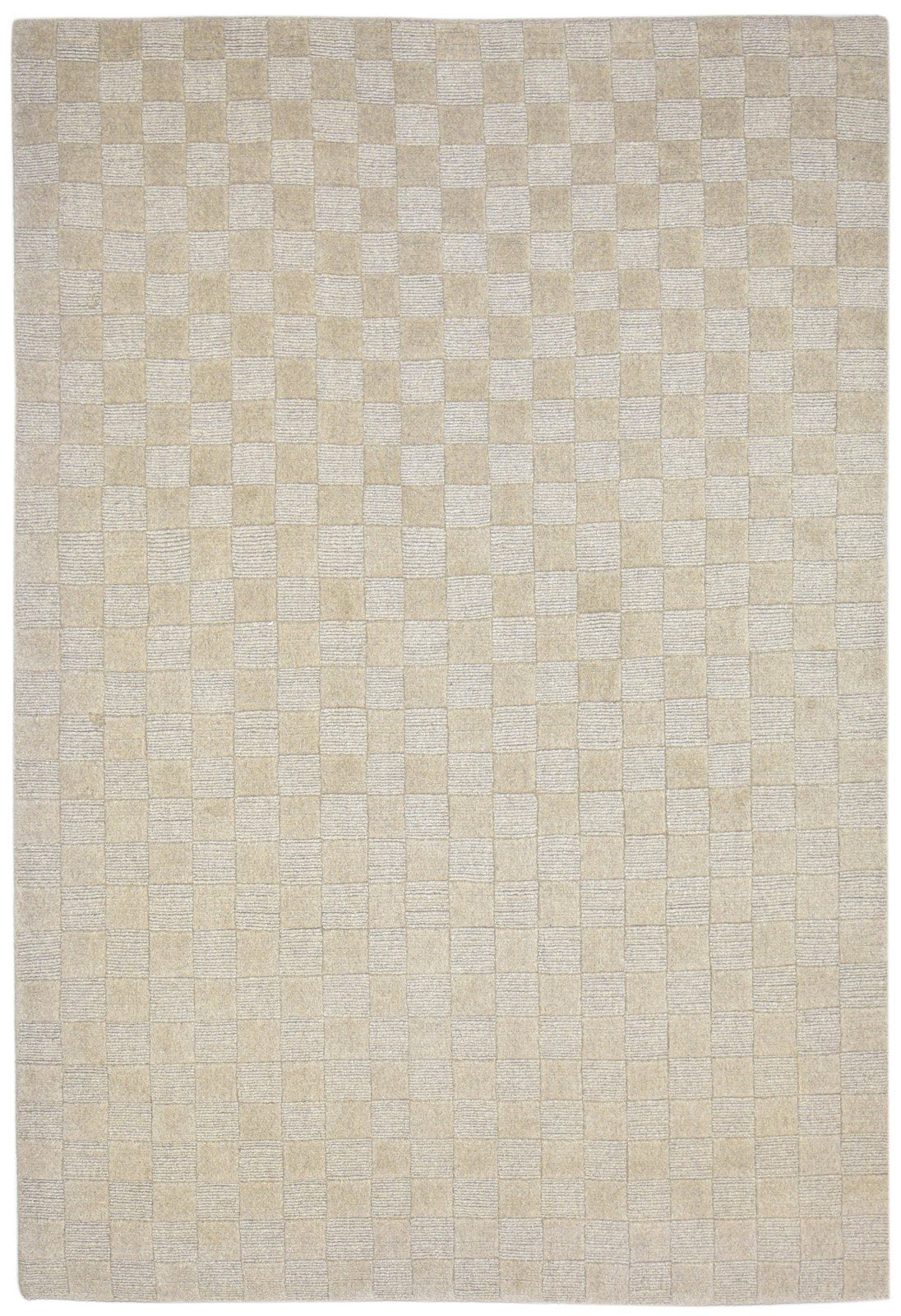 Beige Wool Rug 5' X 8' Modern Handloom Scandinavian Geometric Room Size Carpet 