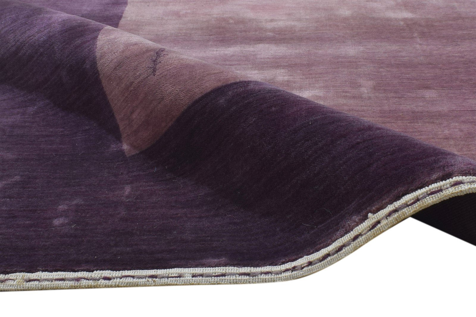 Purple Wool Rug 5' X 7' Modern Handloom Scandinavian Bordered Room Size Carpet 