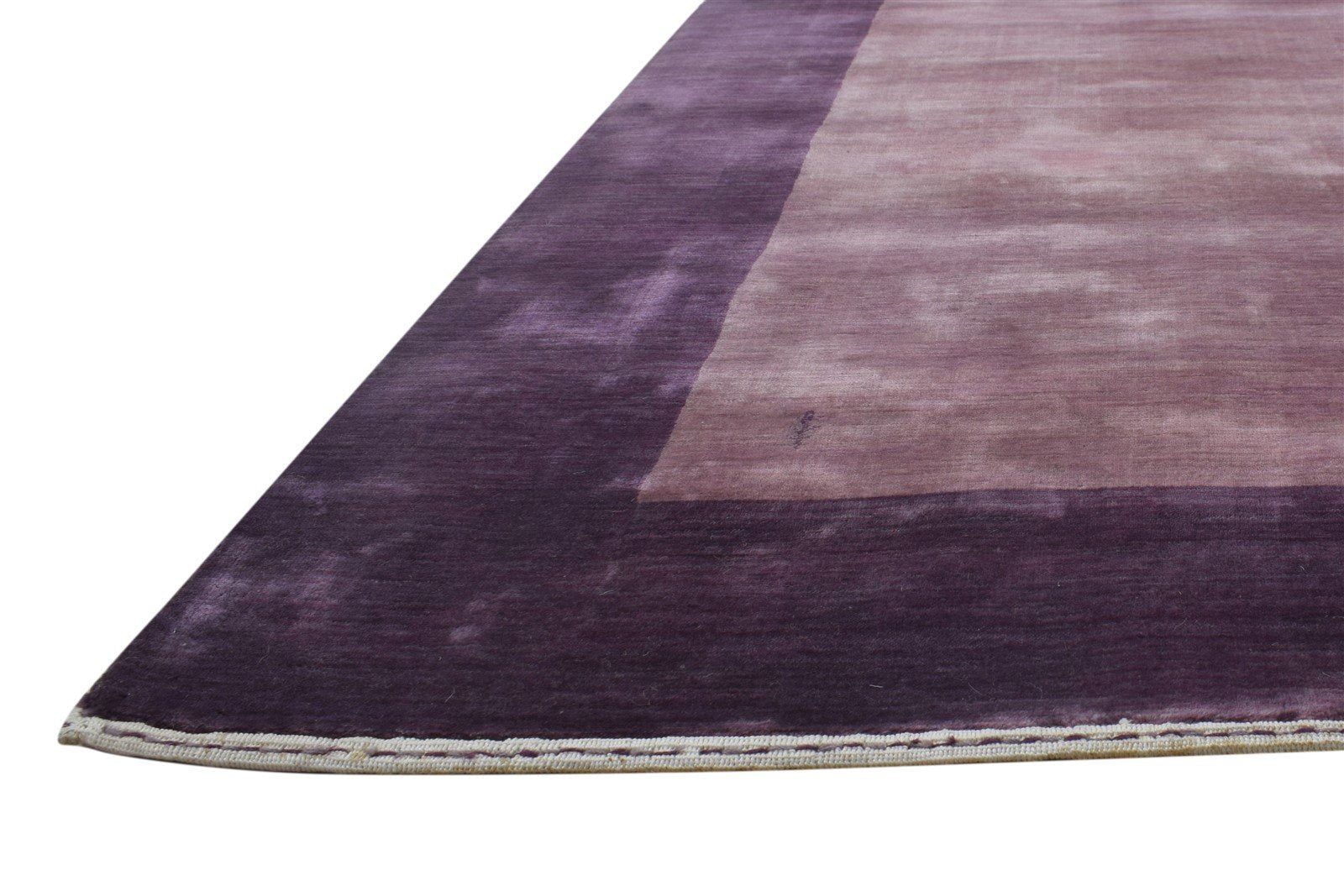 Purple Wool Rug 5' X 7' Modern Handloom Scandinavian Bordered Room Size Carpet 