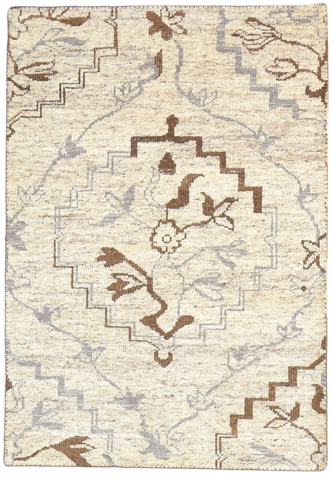 Wool Beige Rug 4' X 6' Modern Hand Knotted French Floral Room Size Carpet 